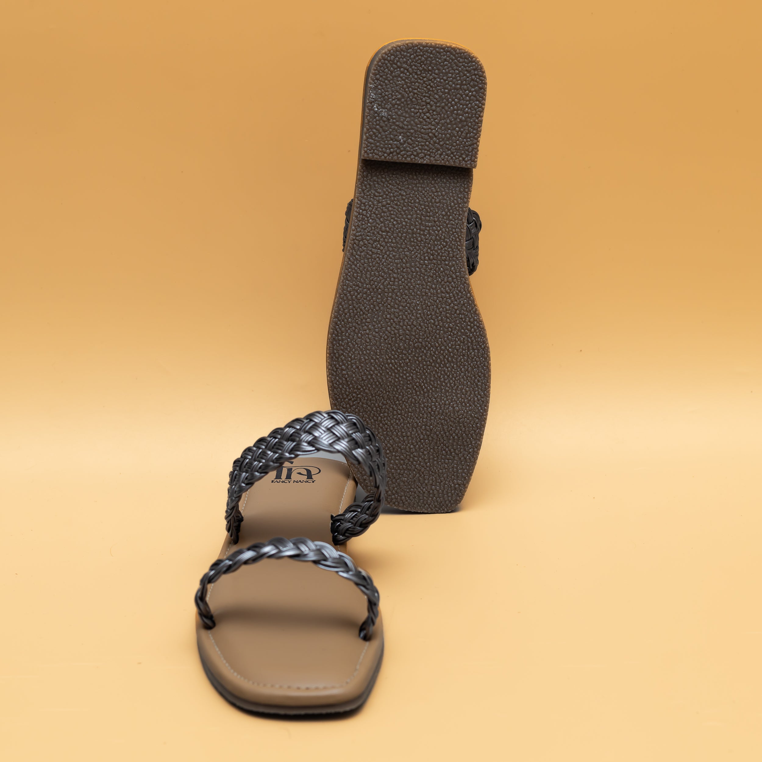 Twin Braided Strap Flats - Grey