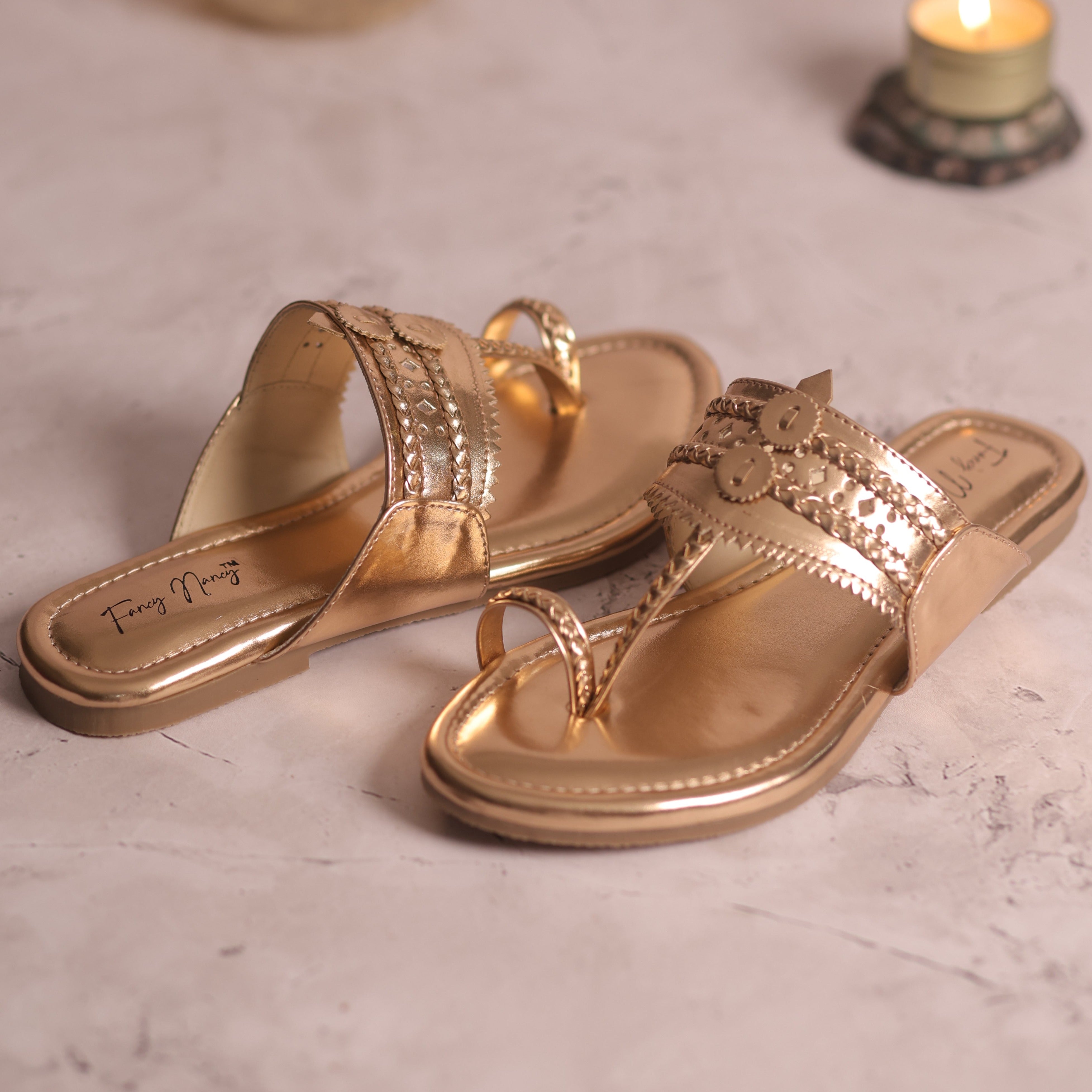 Traditional Kolhapuri Flats - Rose Gold