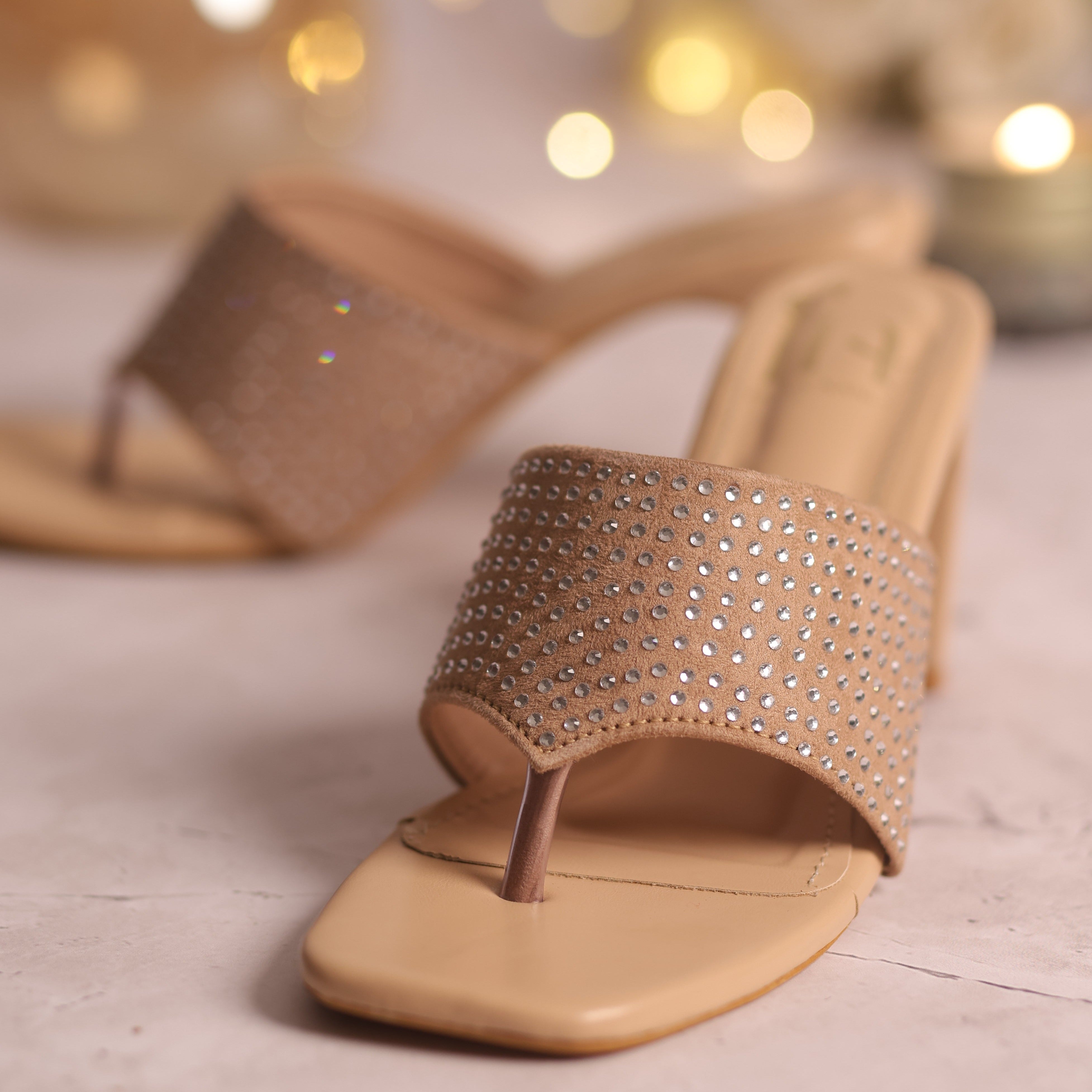 Swarovski Studded Heels-Beige