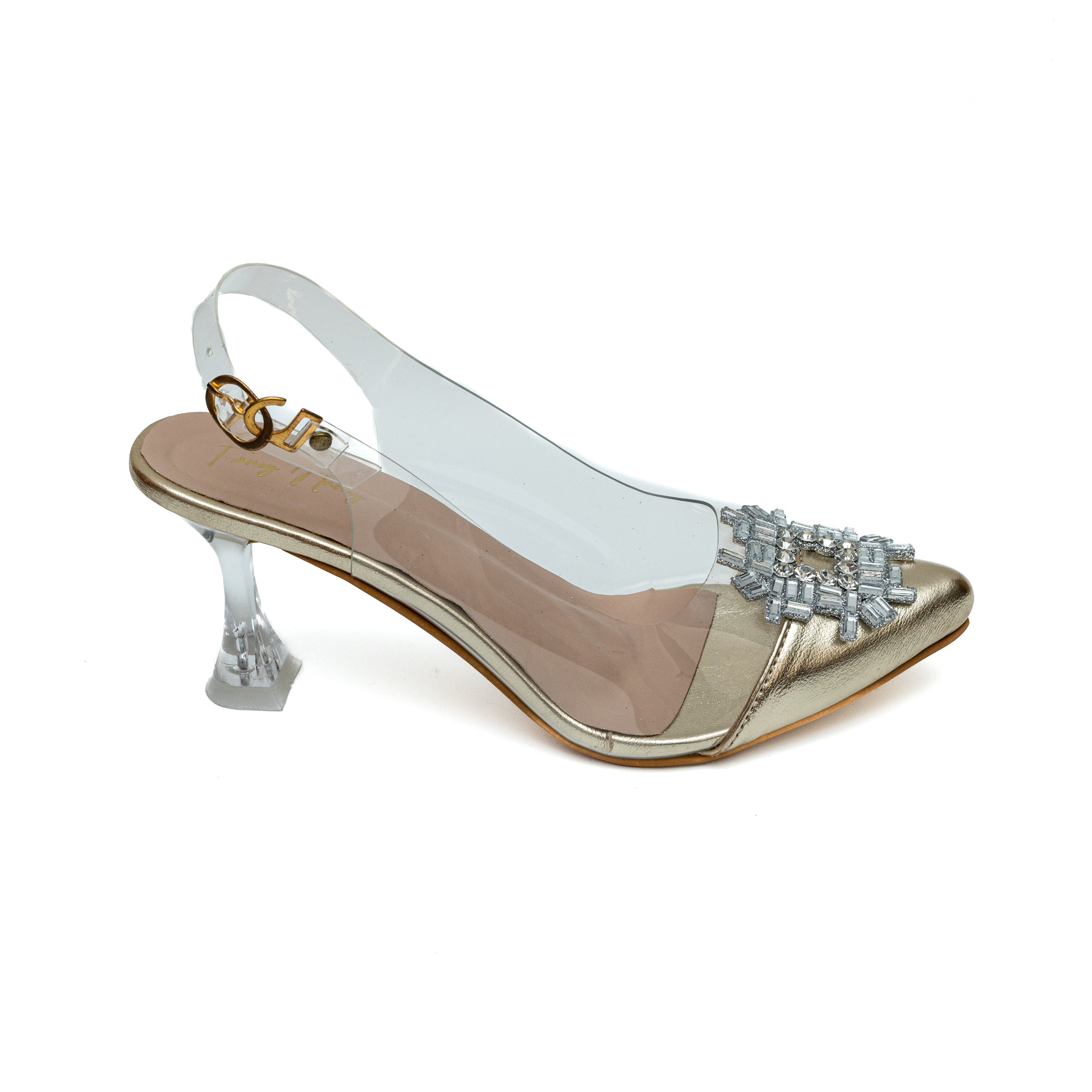 Rhinestone Broach Heel - Gold