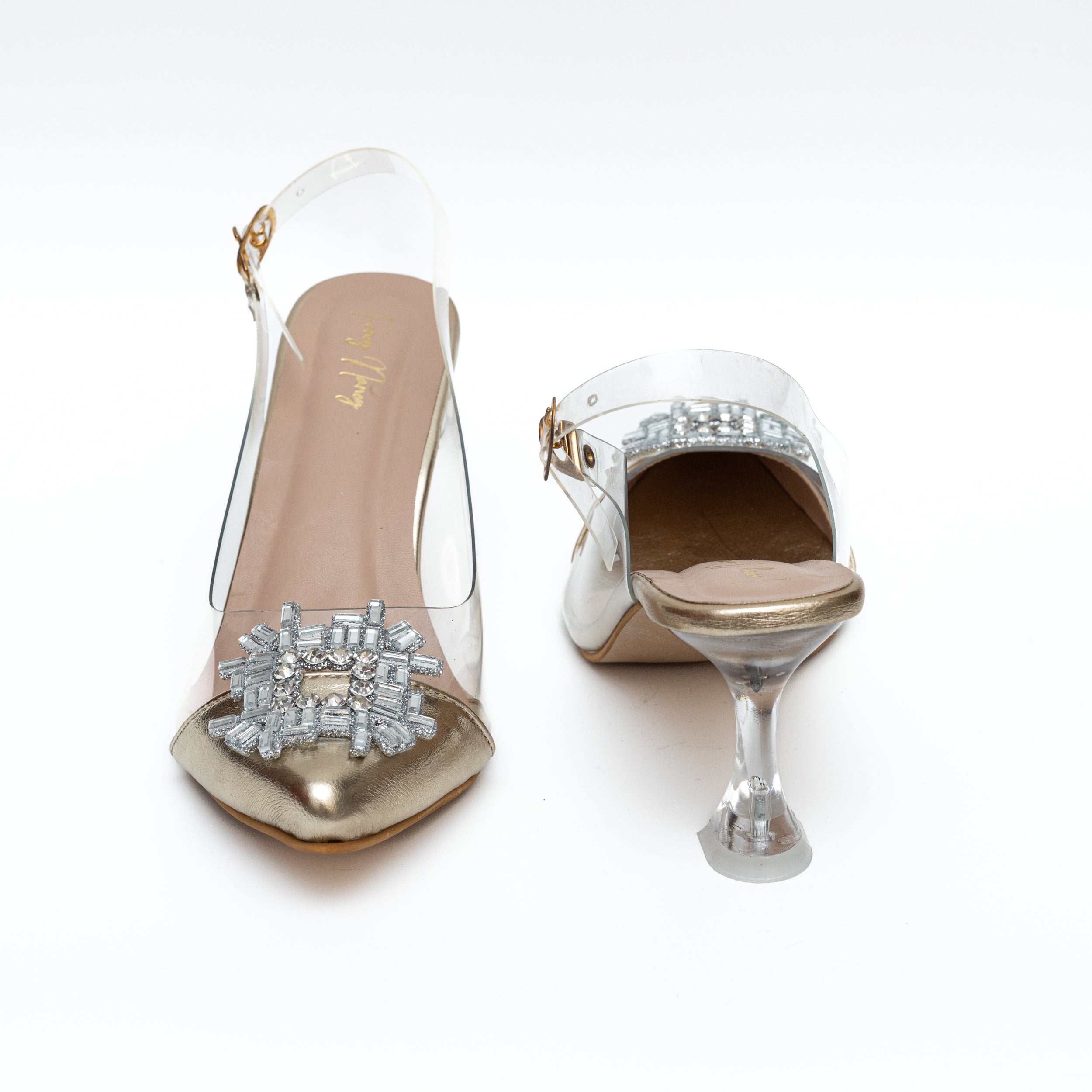 Rhinestone Broach Heel - Gold