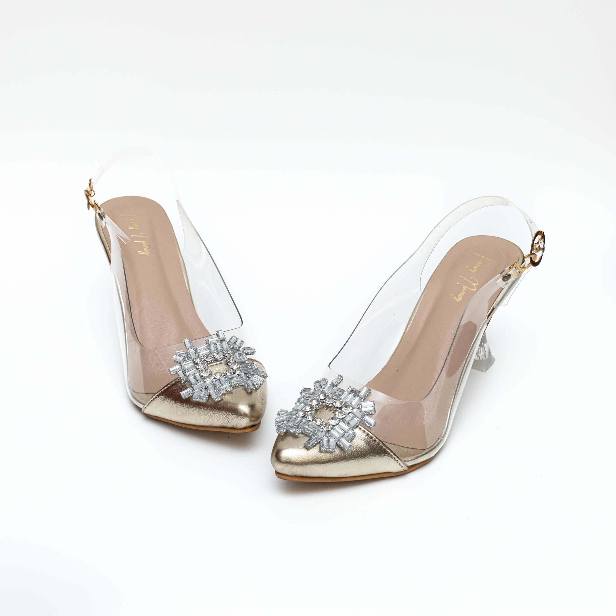 Rhinestone Broach Heel - Gold