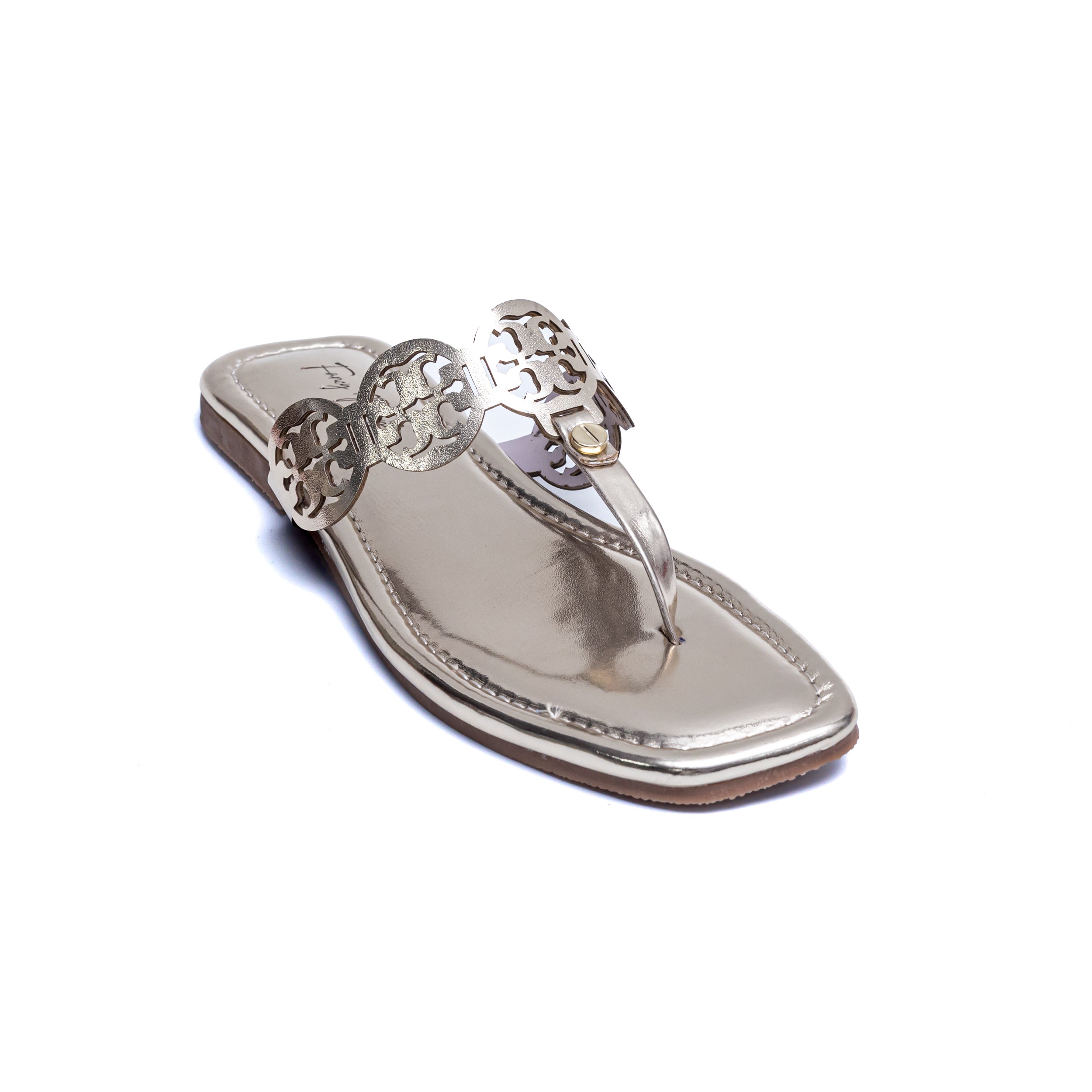 T Shape Square Toe Flats - Gold