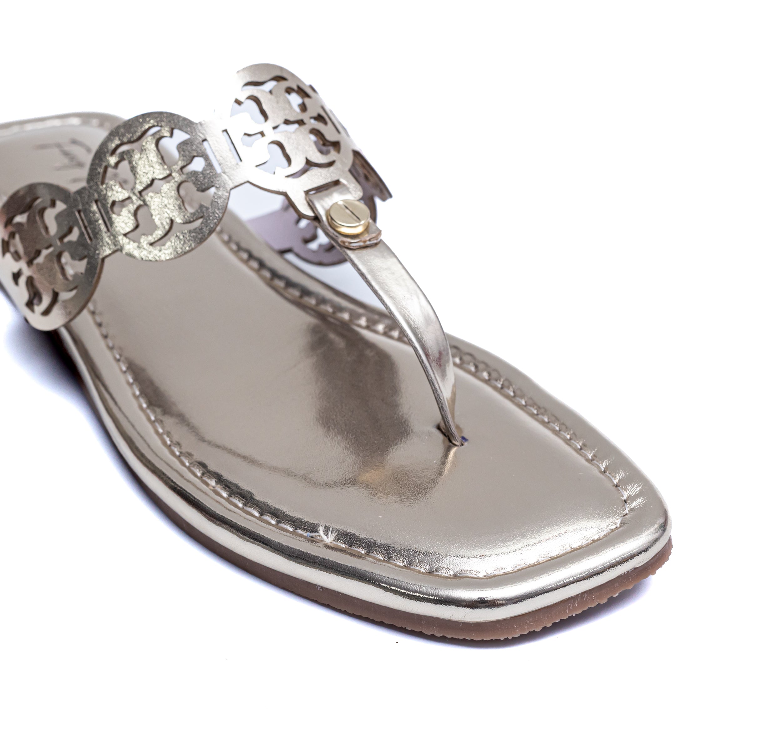 T Shape Square Toe Flats - Gold