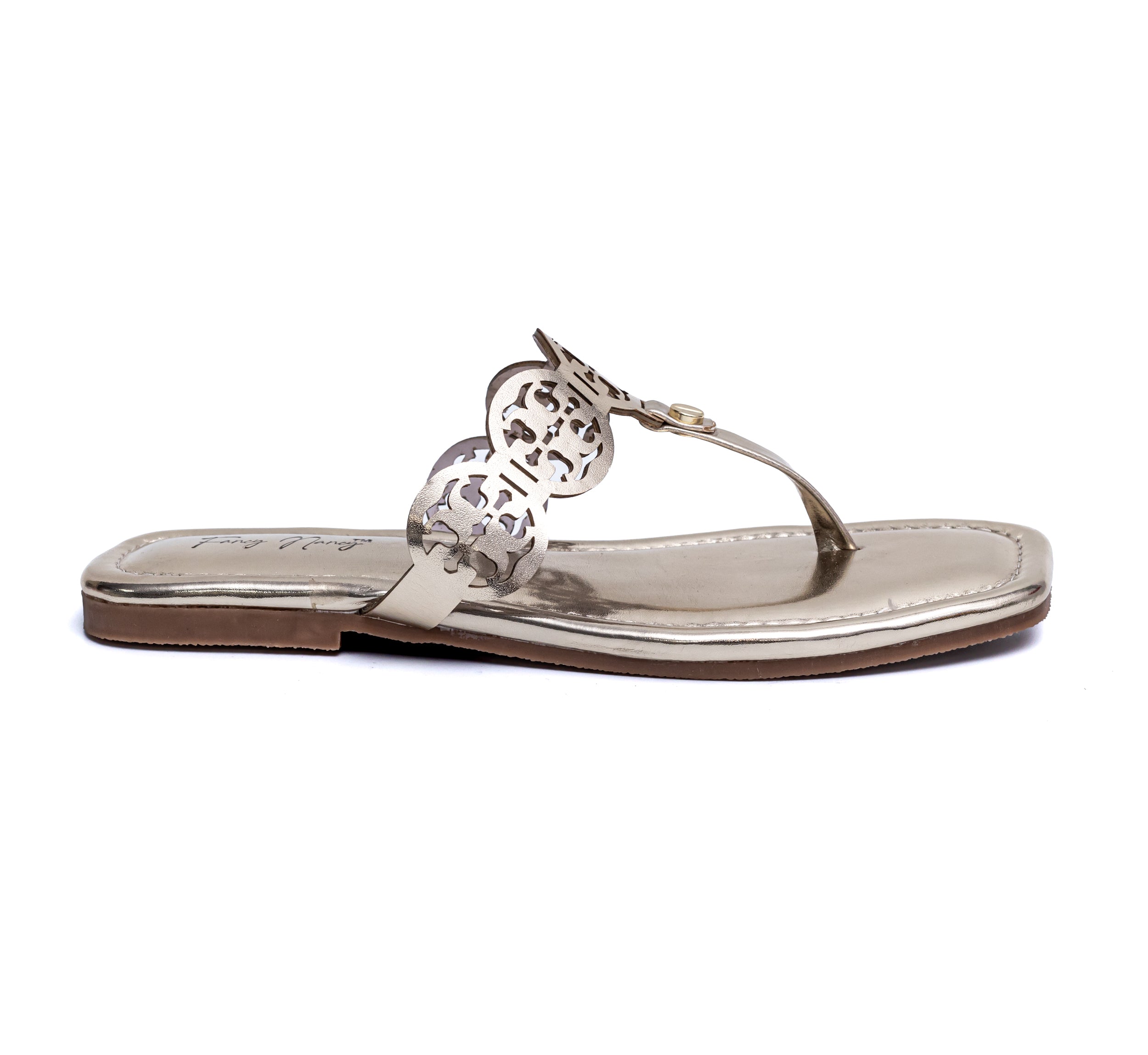 T Shape Square Toe Flats - Gold