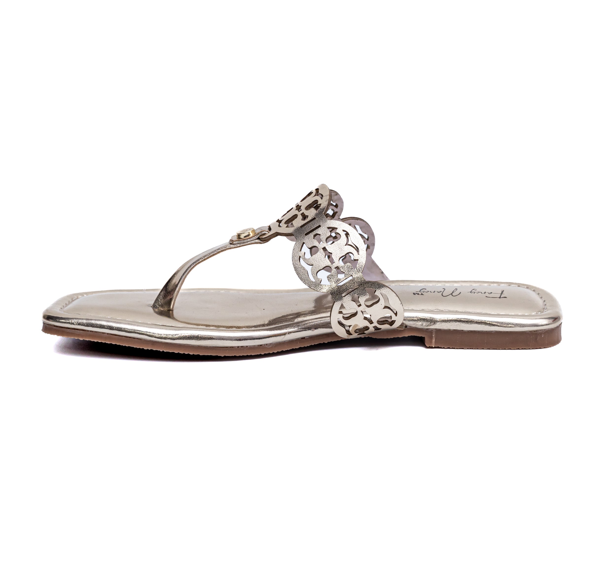 T Shape Square Toe Flats - Gold