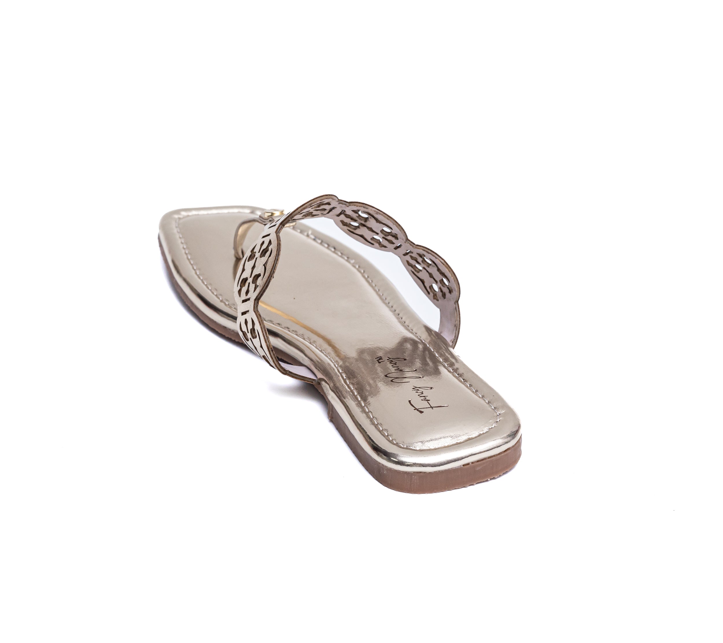 T Shape Square Toe Flats - Gold