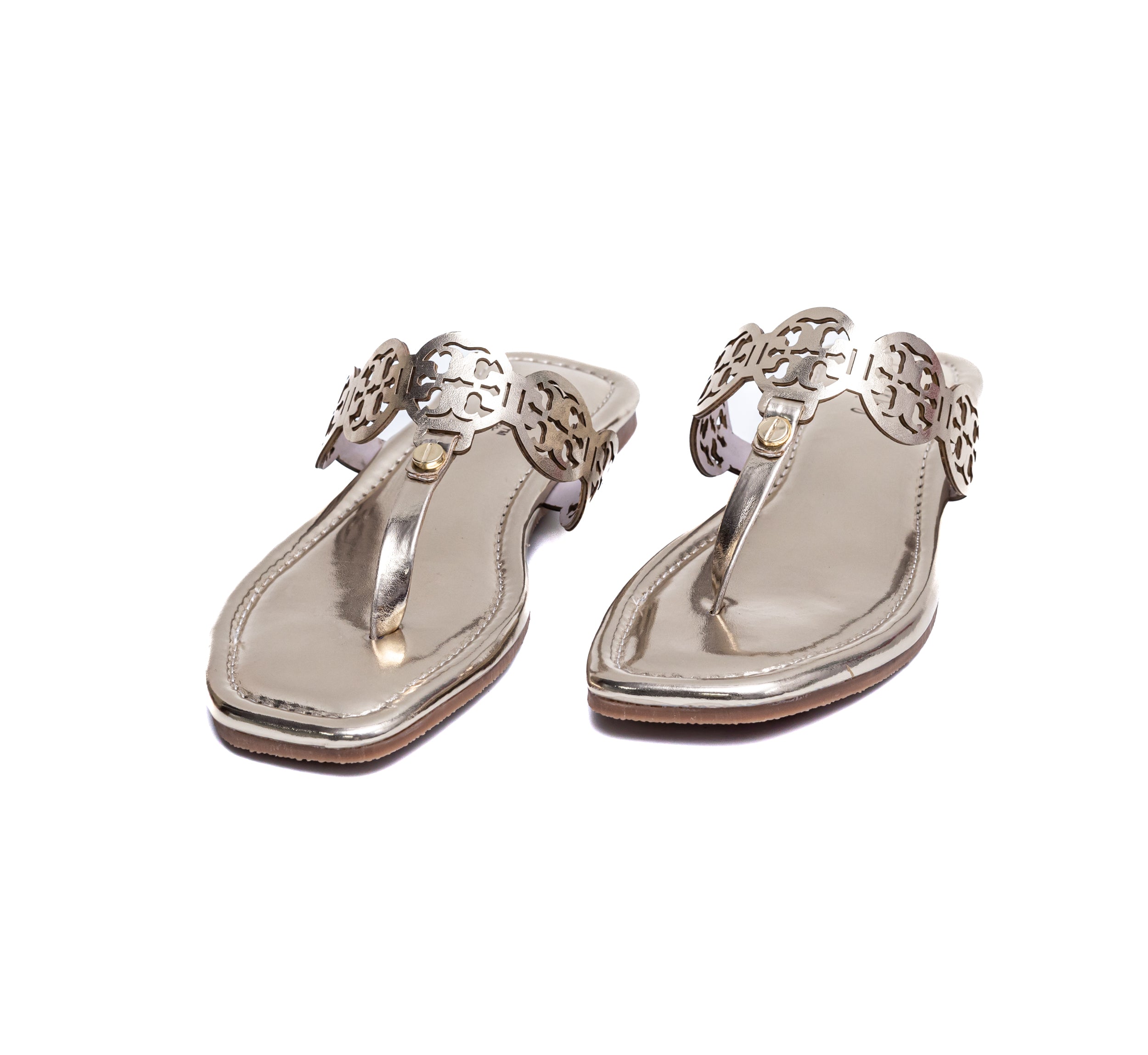 T Shape Square Toe Flats - Gold