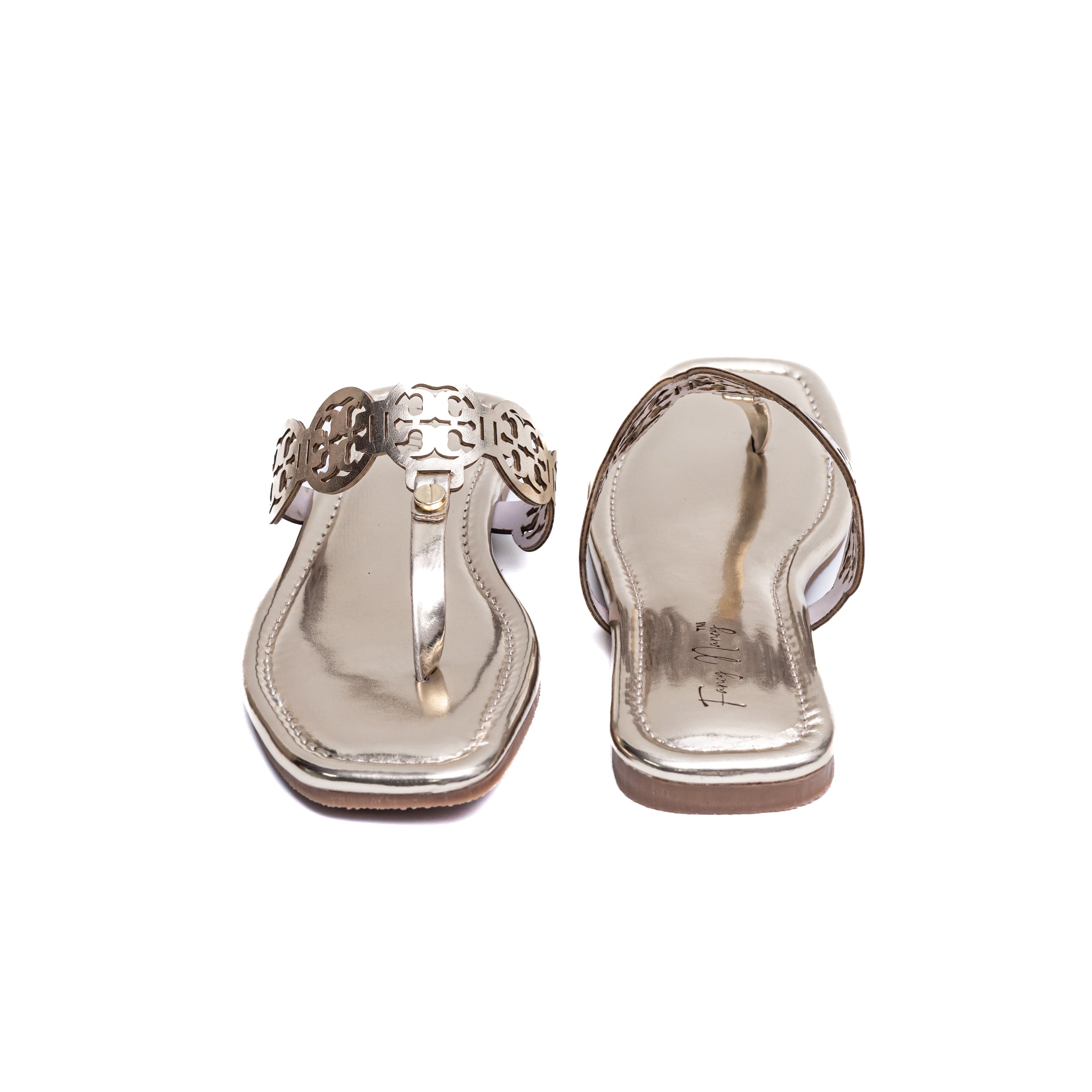 T Shape Square Toe Flats - Gold