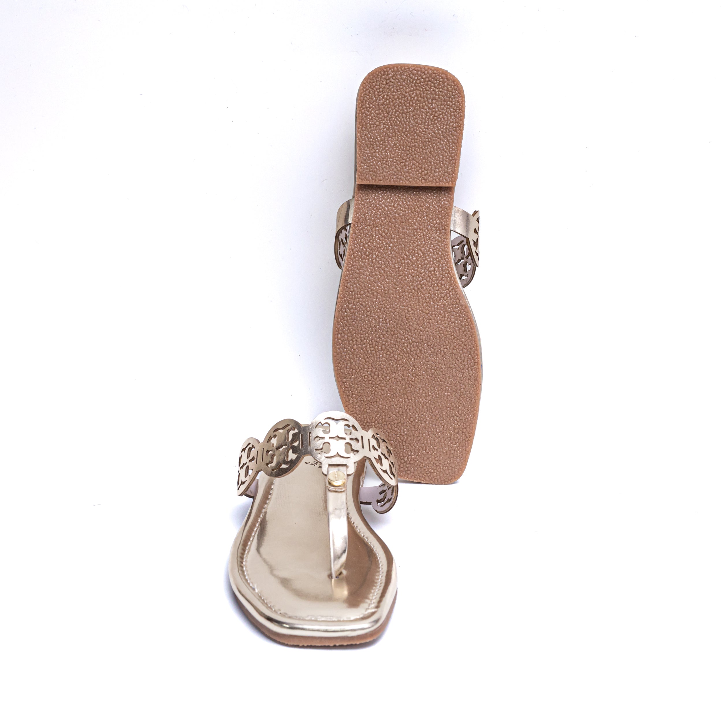 T Shape Square Toe Flats - Gold