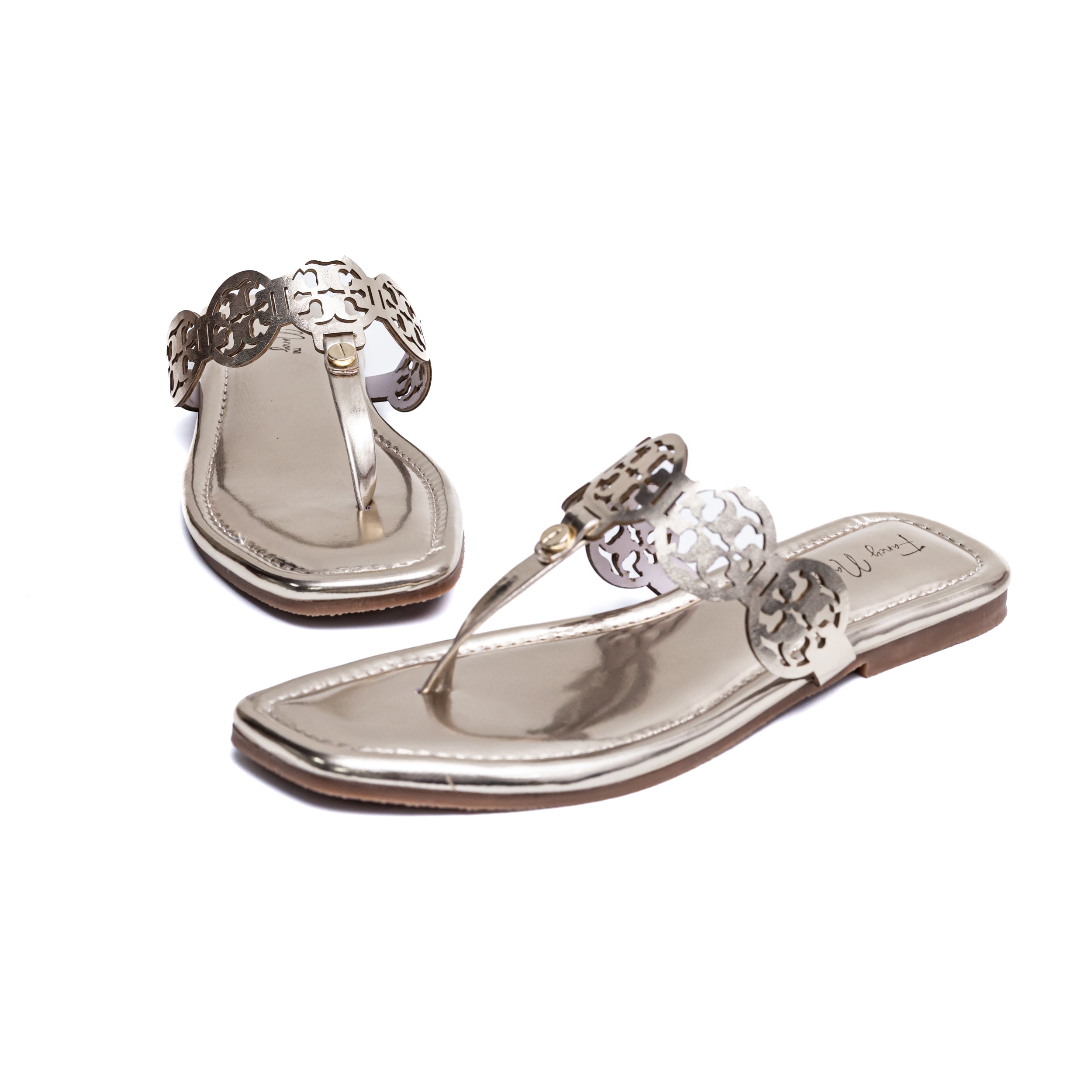 T Shape Square Toe Flats - Gold