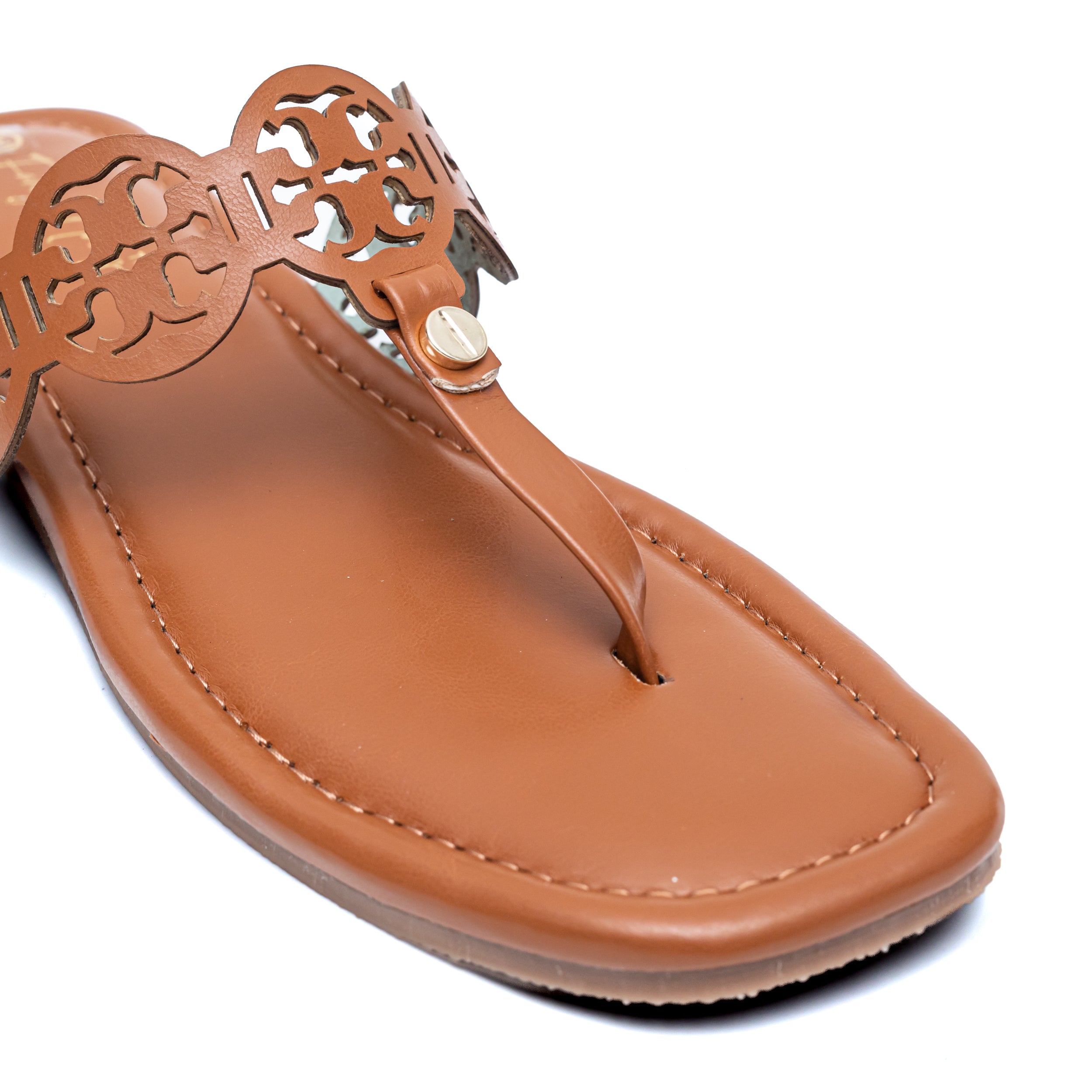T Shape Square Toe Flats - Tan