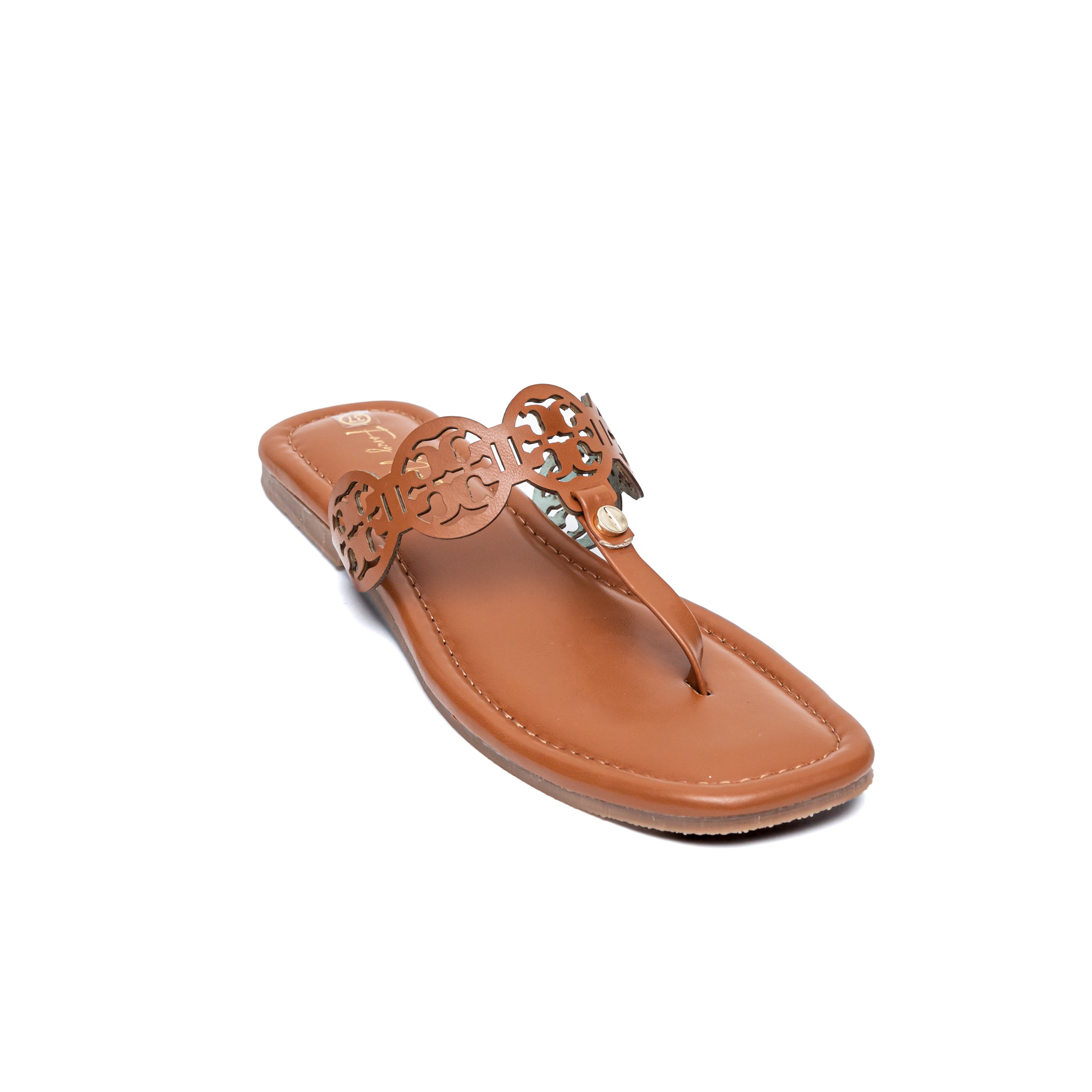 T Shape Square Toe Flats - Tan