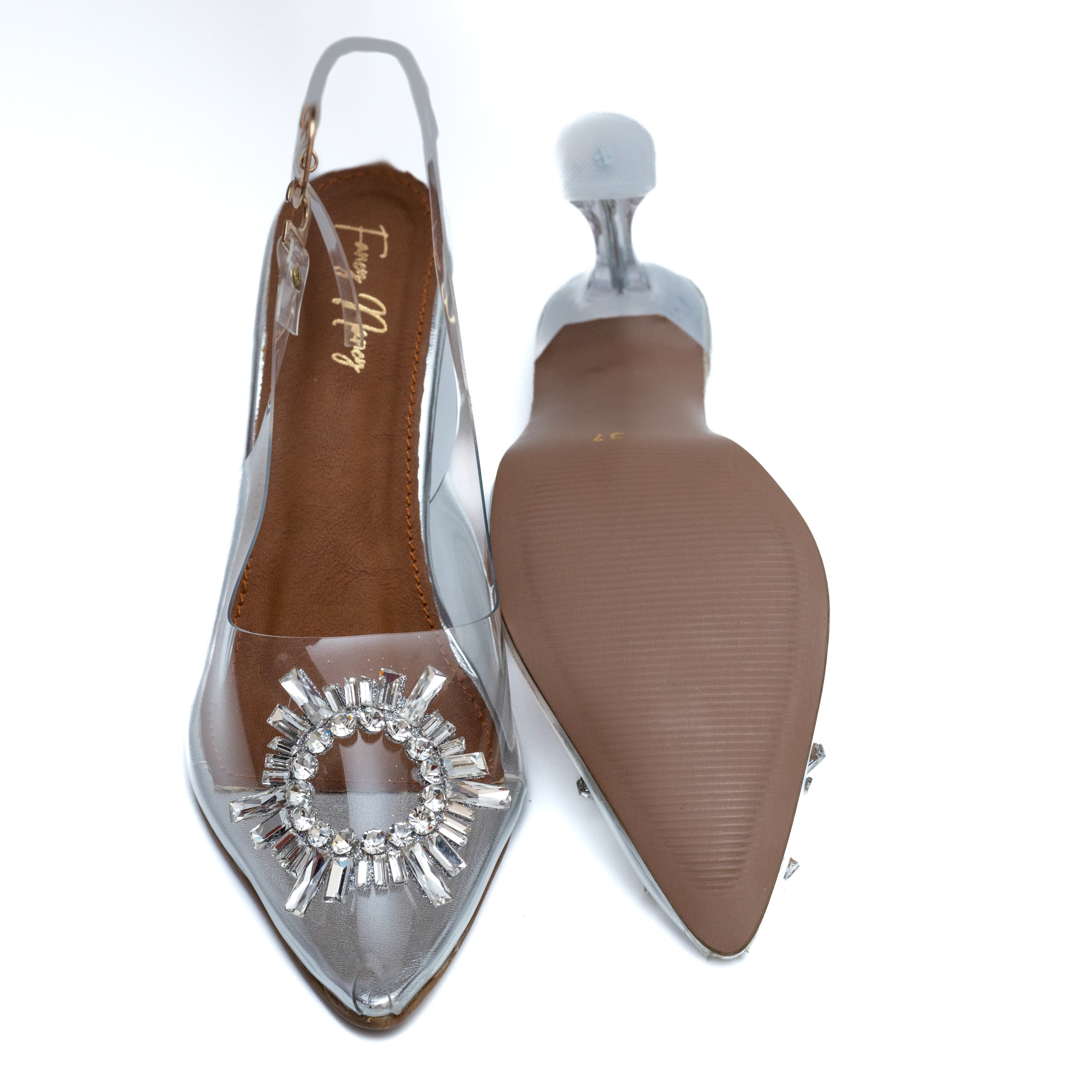 Amina Rhinestone Broach Heels - Silver