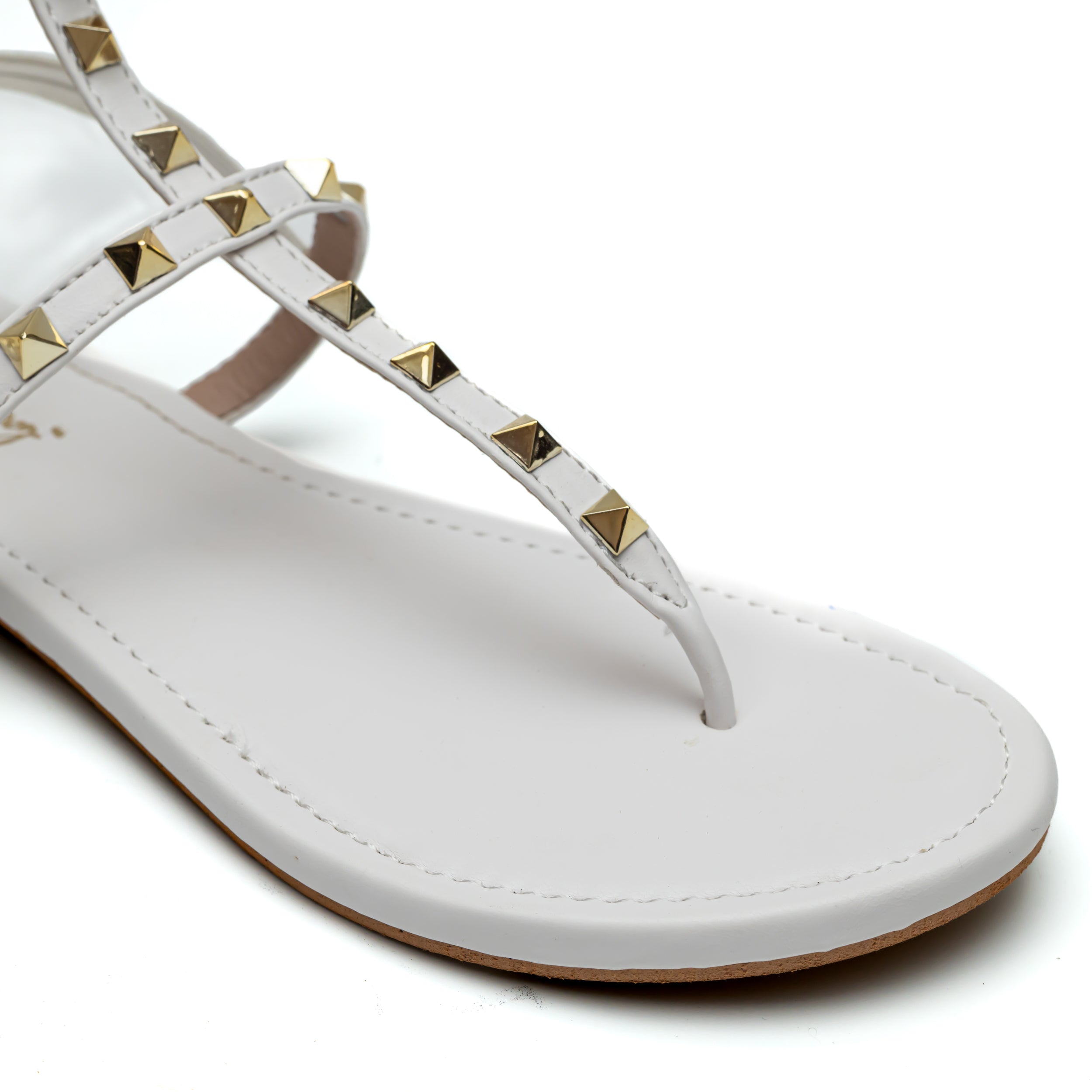 T Strap Studded Sandals - White