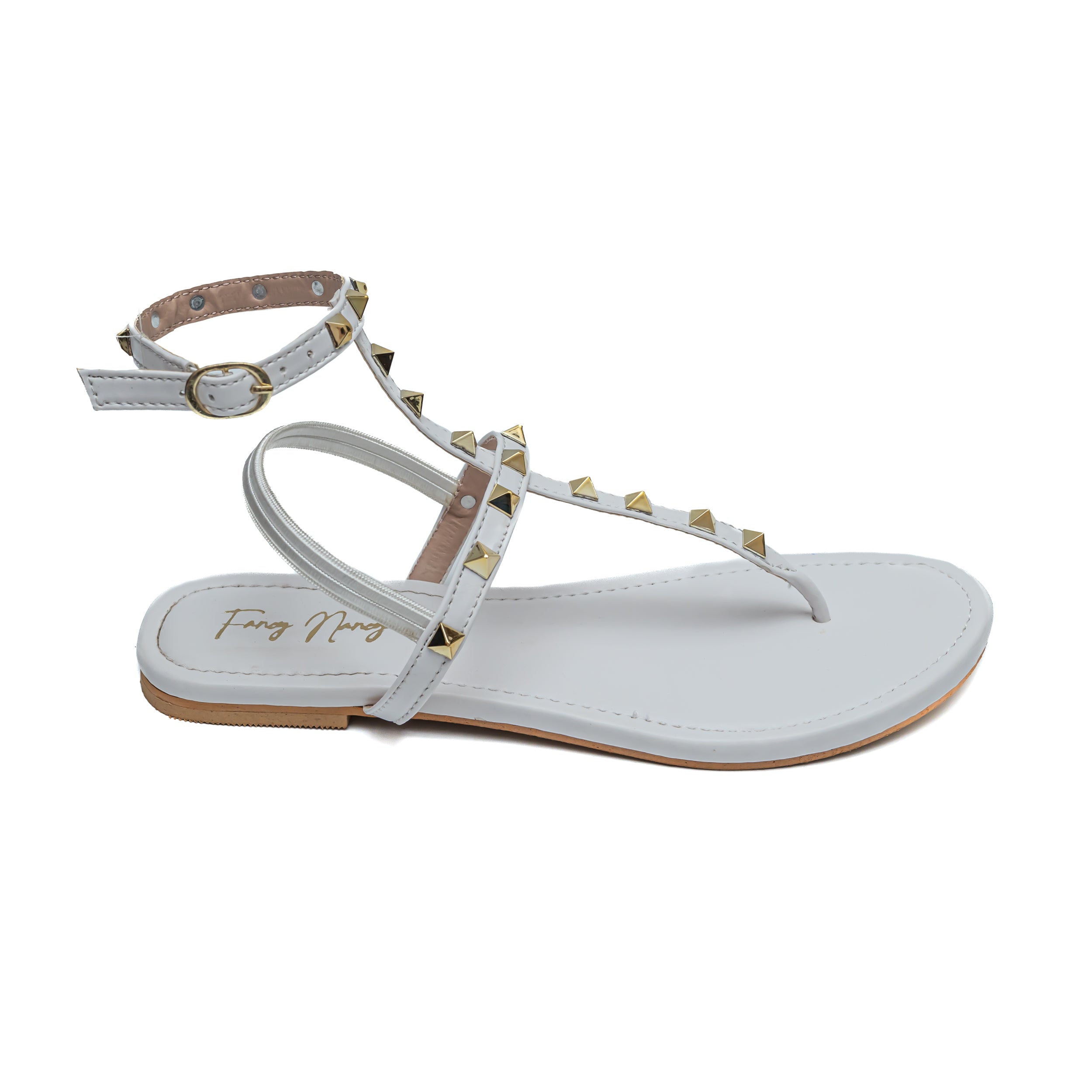 T Strap Studded Sandals - White