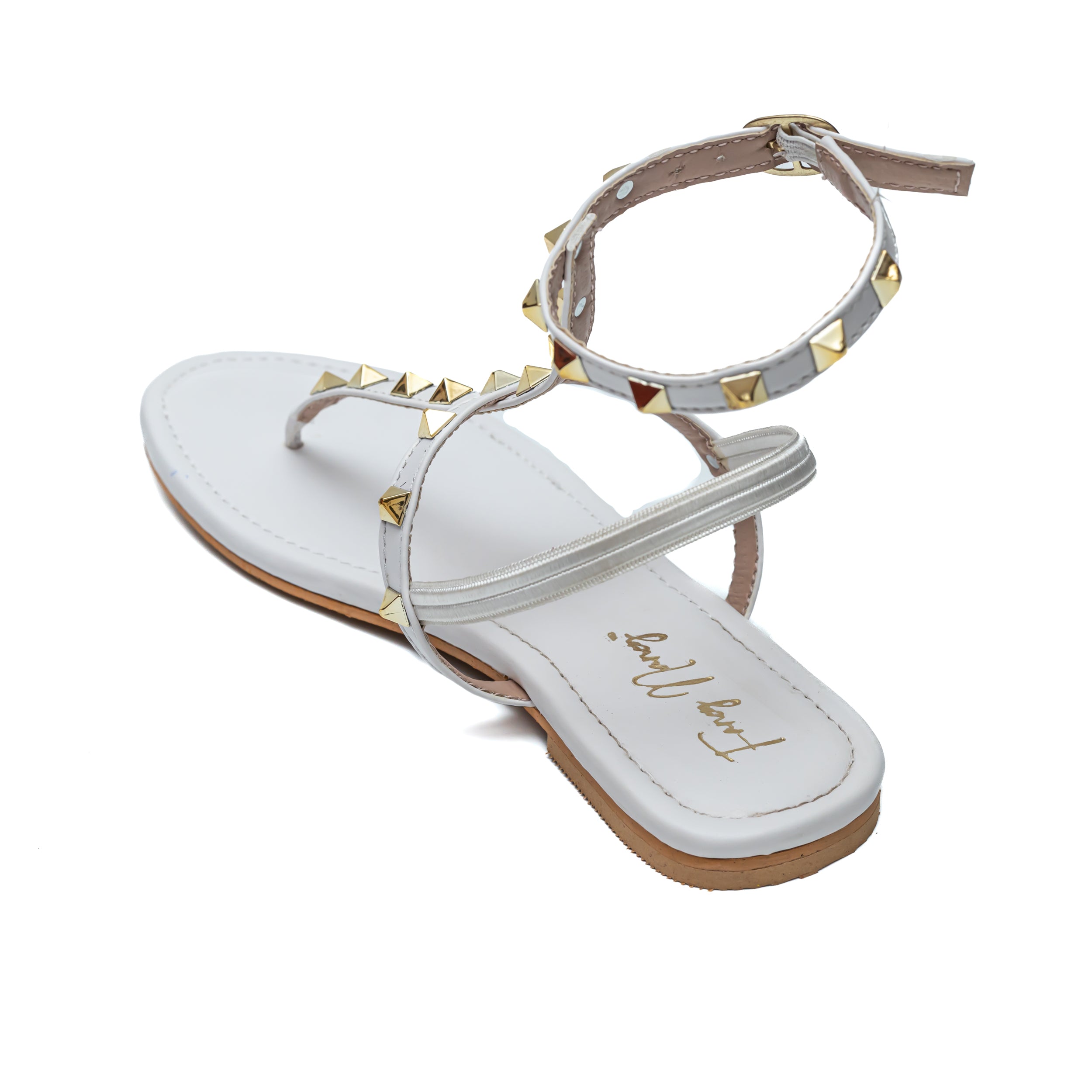 T Strap Studded Sandals - White