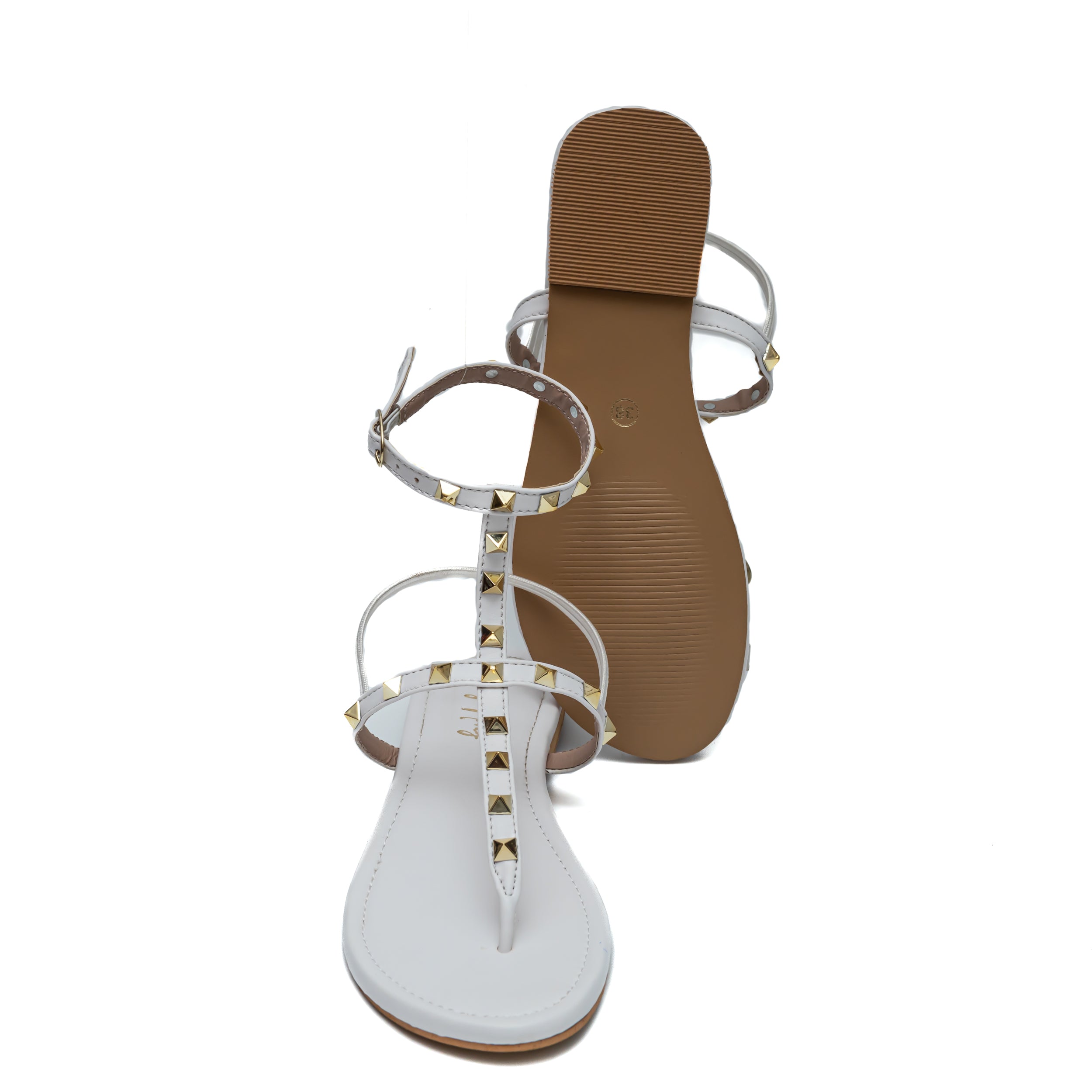 T Strap Studded Sandals - White