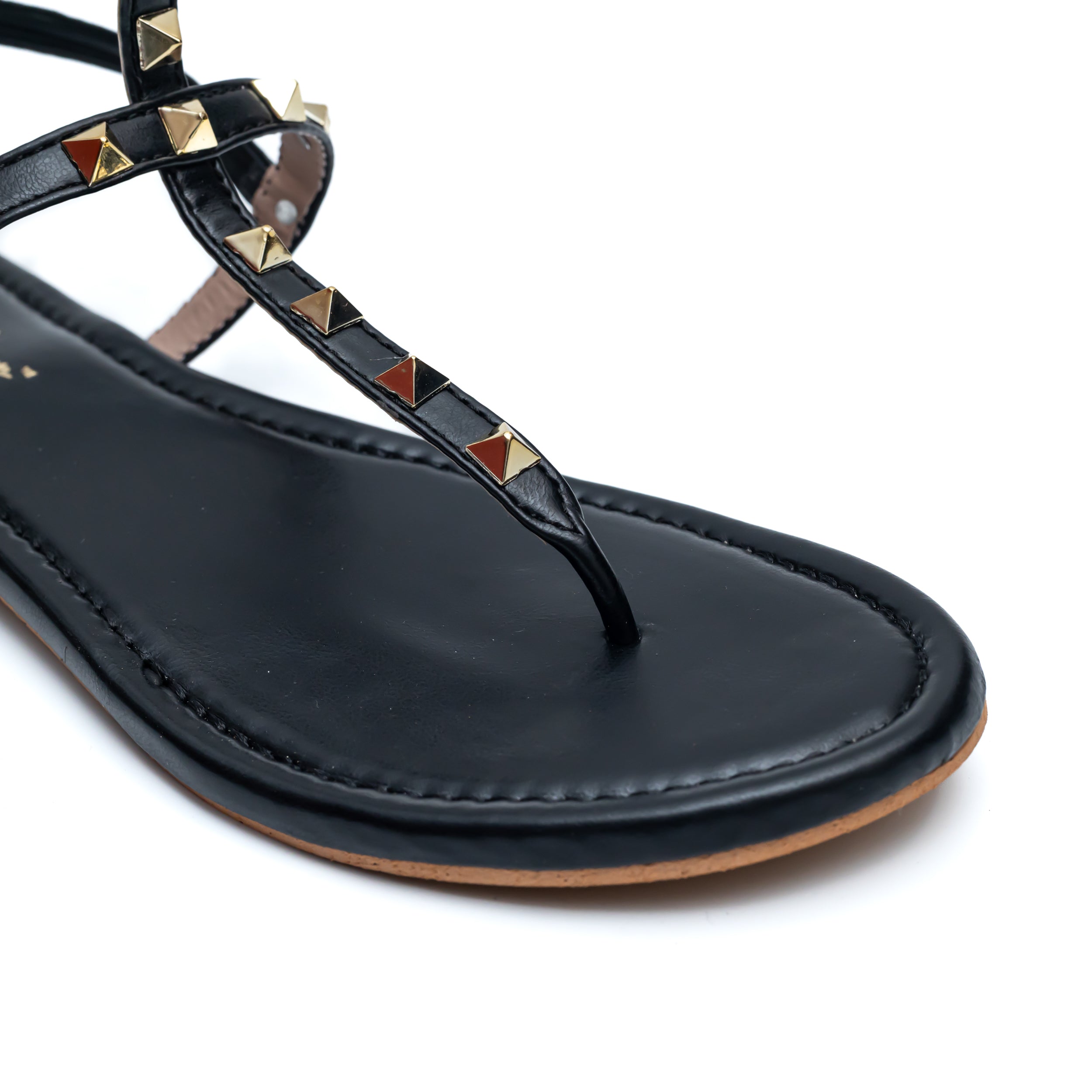 T Strap Studded Sandals - Black