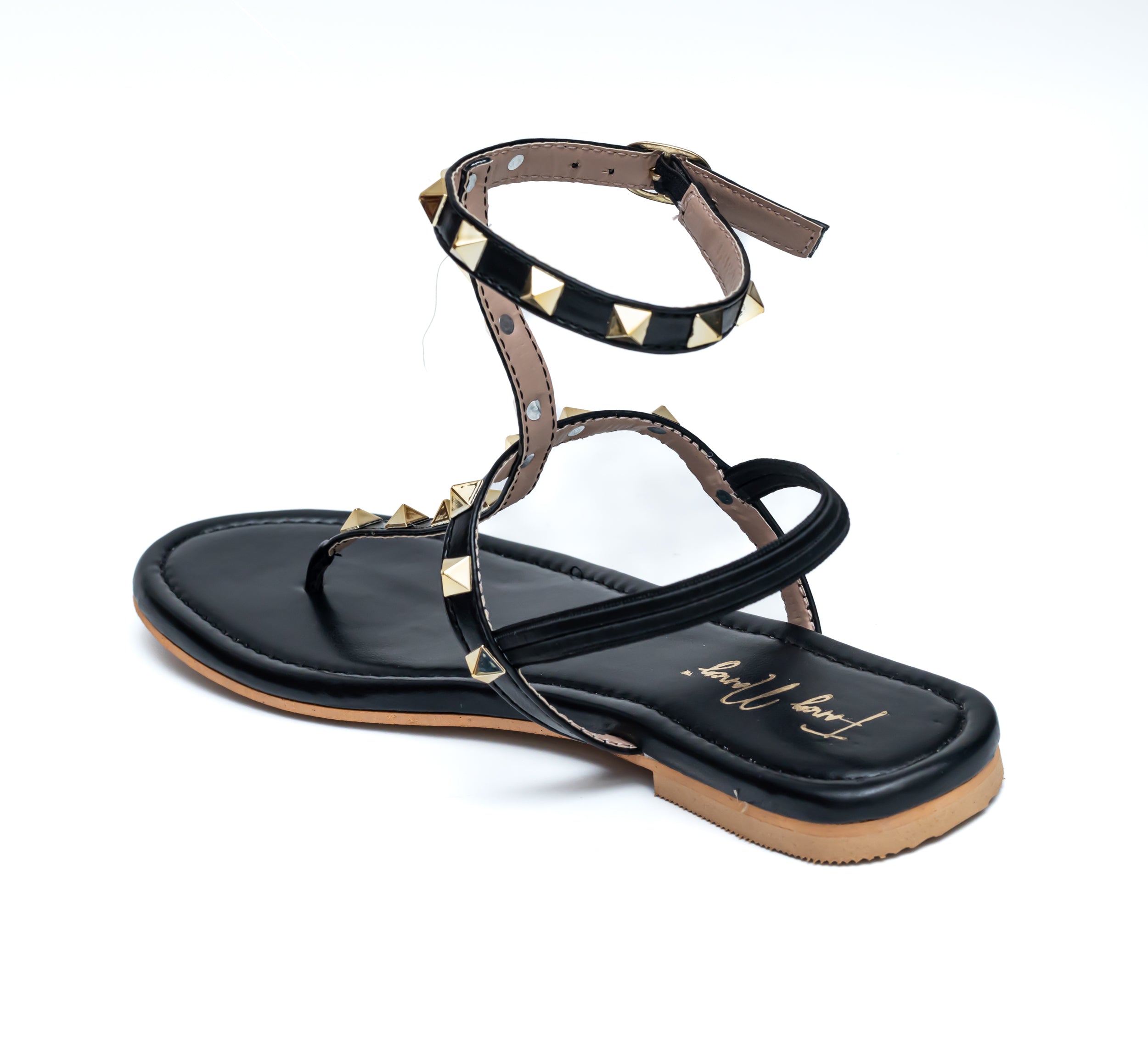 T Strap Studded Sandals - Black