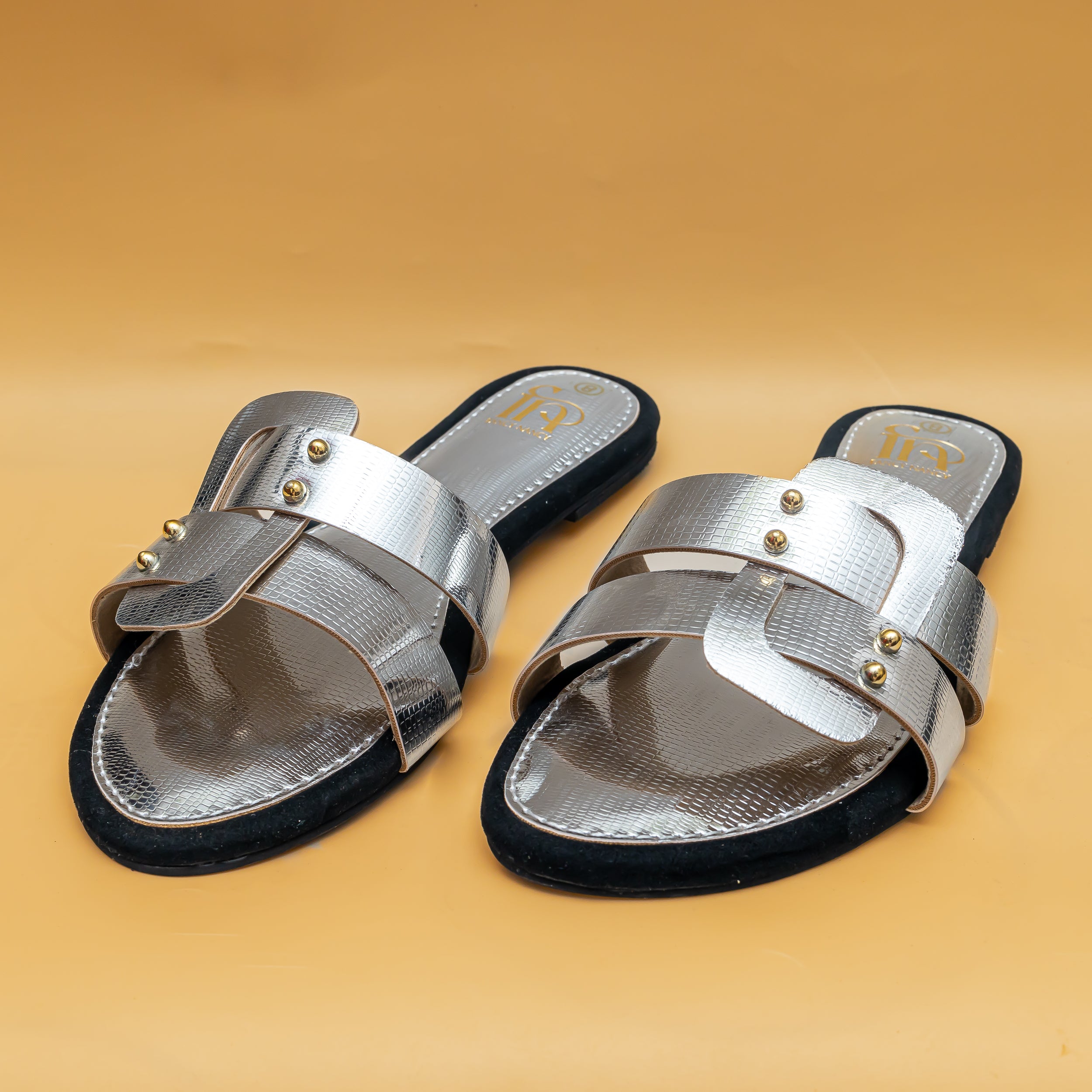 Studded Metallic Flats - Silver