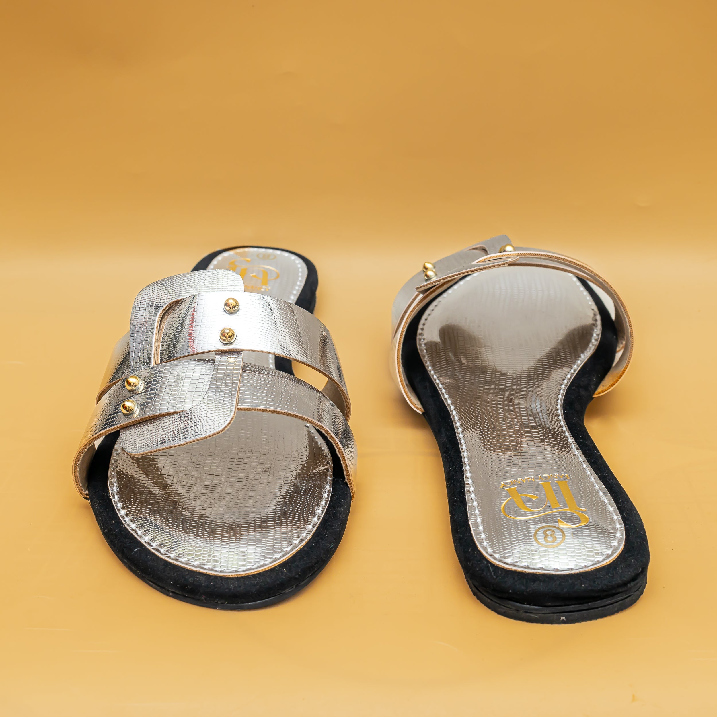 Studded Metallic Flats - Silver