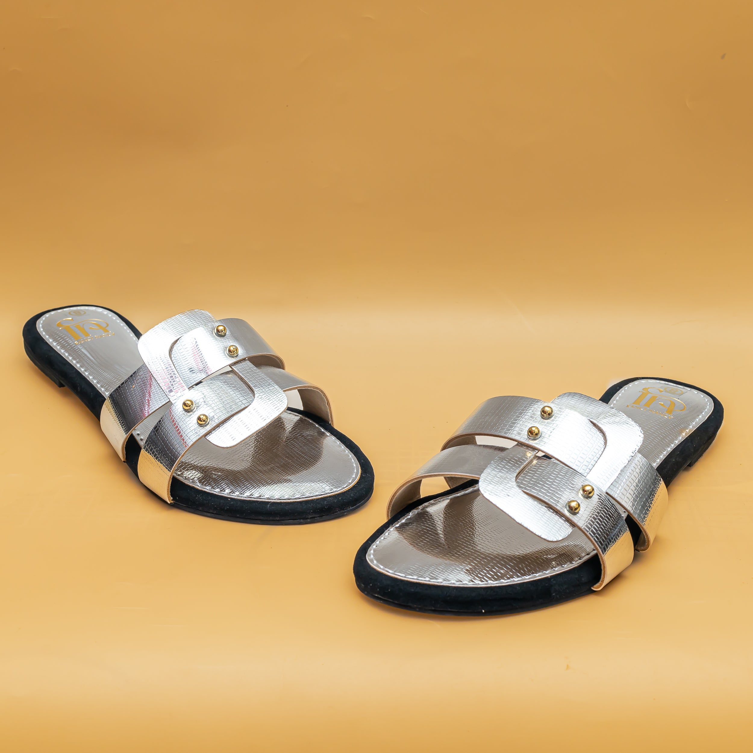 Studded Metallic Flats - Silver