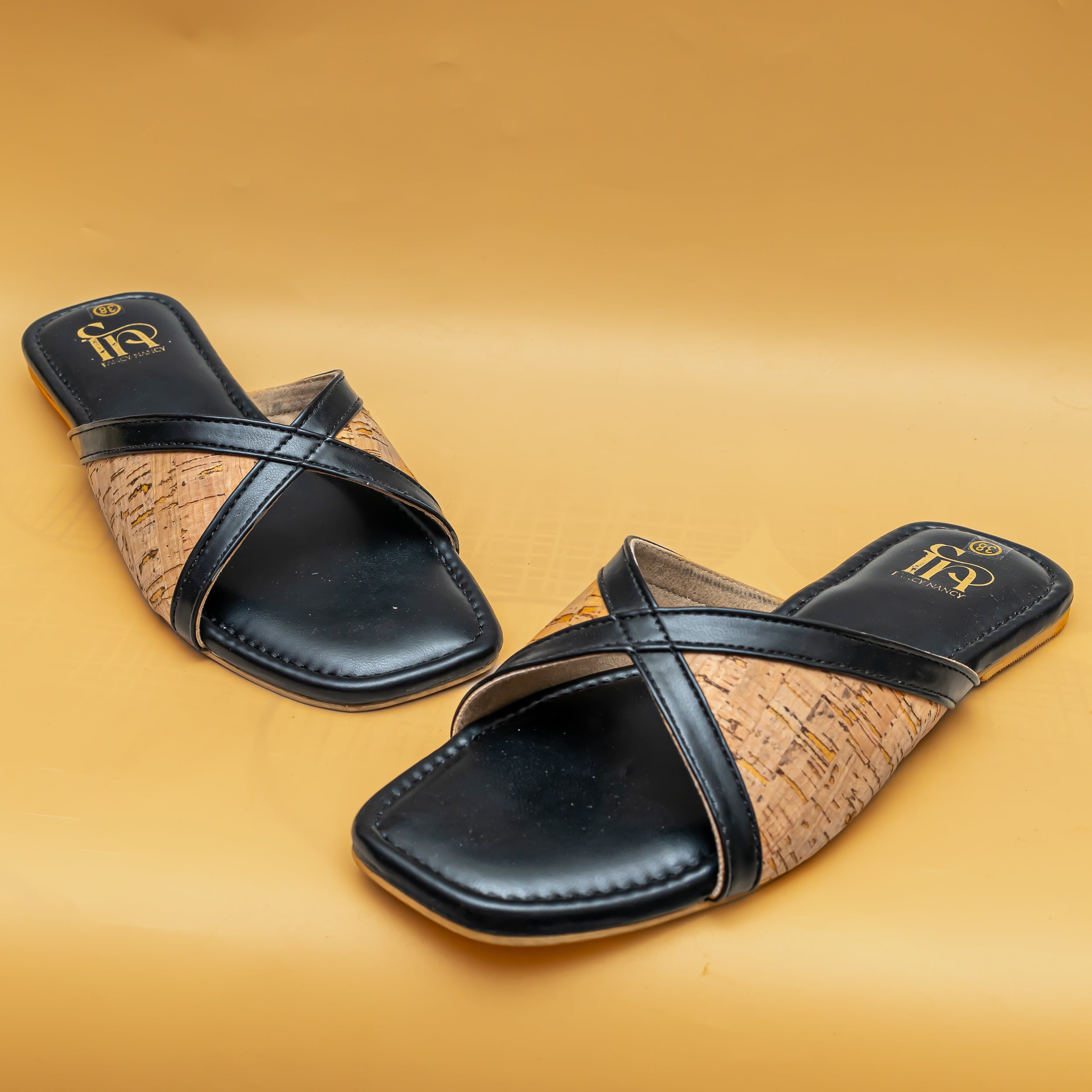 Jute Cross Strap Flats - Black