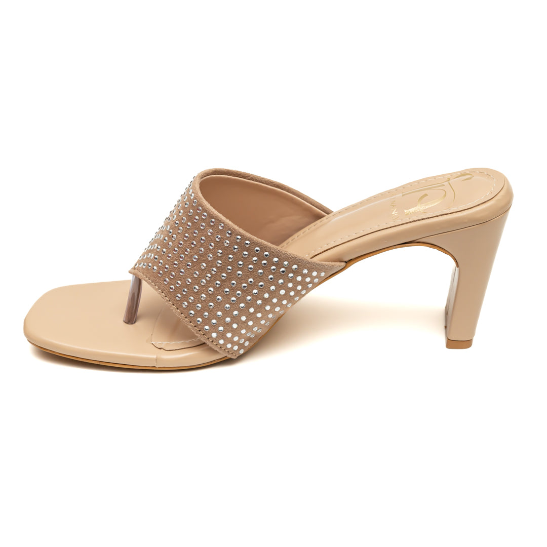 Swarovski Studded Heels-Beige