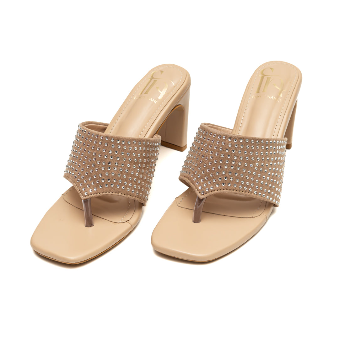 Swarovski Studded Heels-Beige
