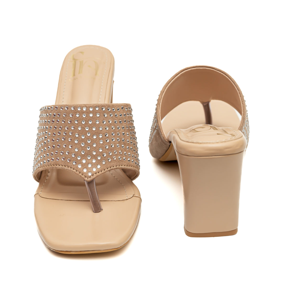 Swarovski Studded Heels-Beige