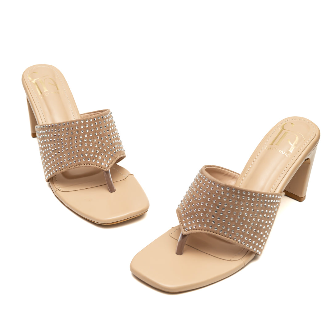 Swarovski Studded Heels-Beige