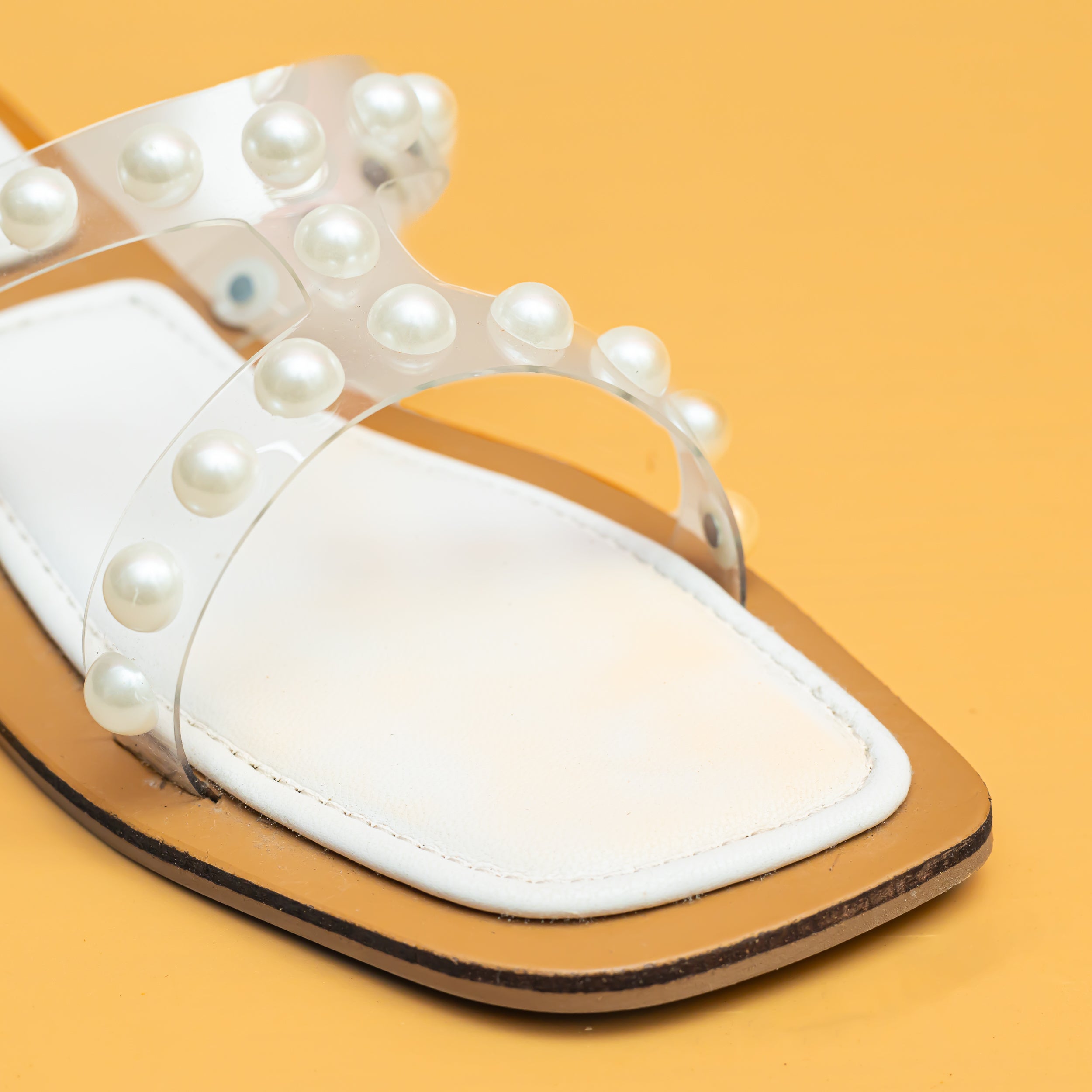 Pearl Strap Flats - White