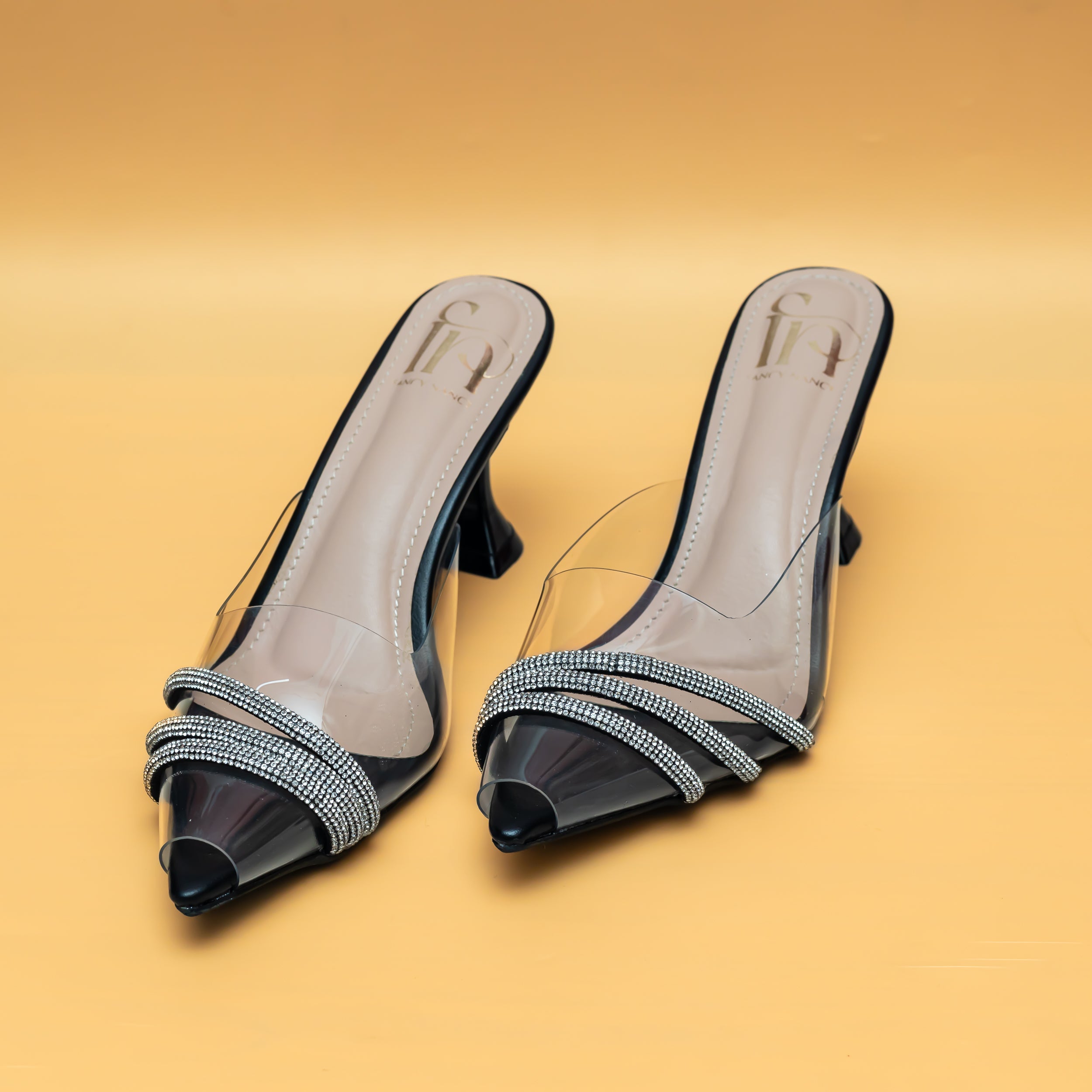 Shimmer Strap Heels - Black