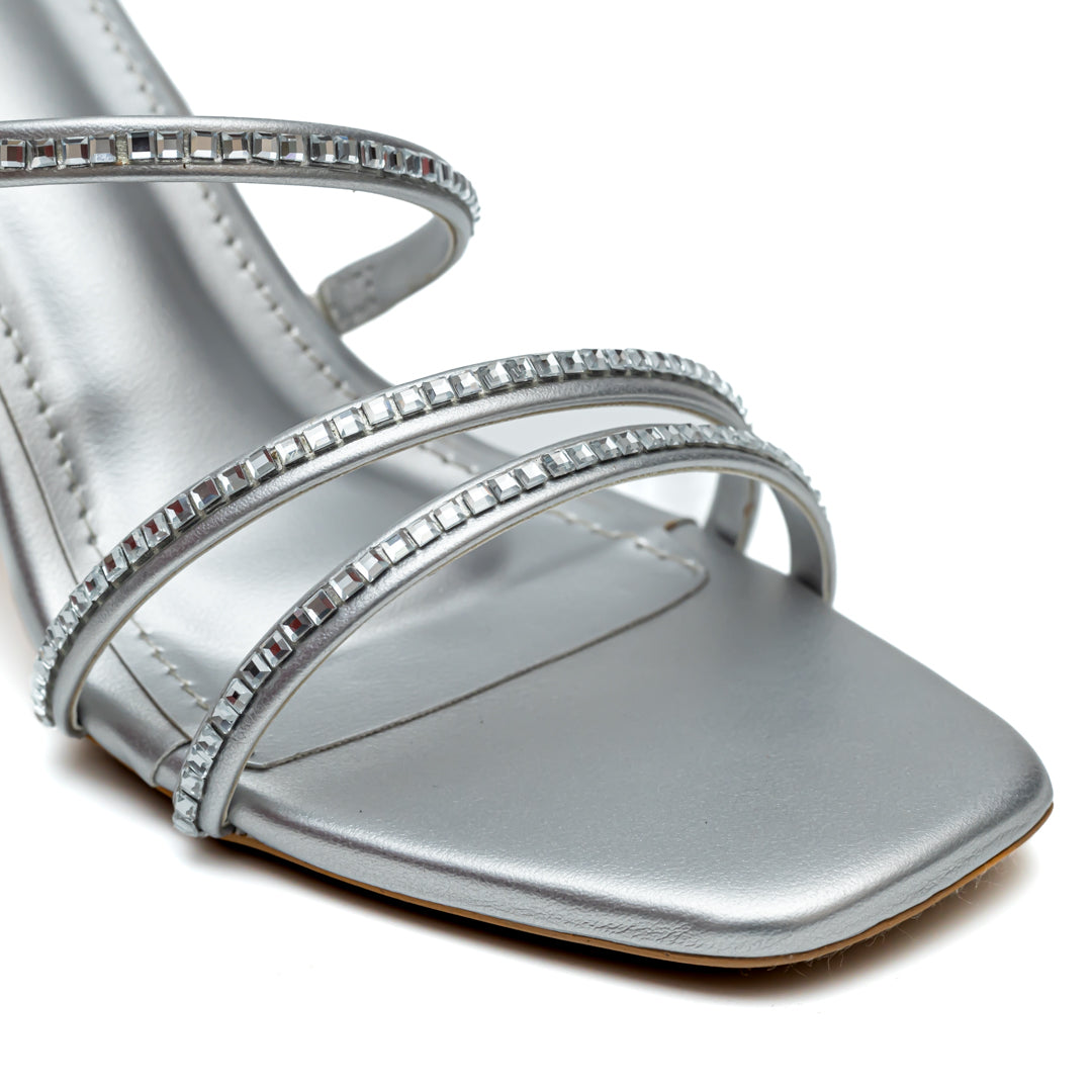 Embellished Strappy Heels - Silver â Dapperfeet