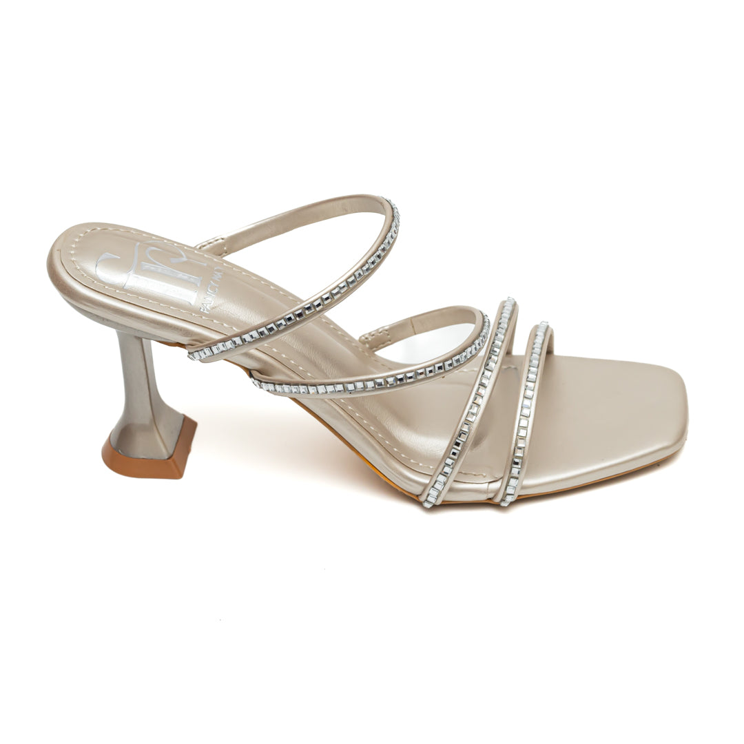 Embellished Strappy Heels - Gold