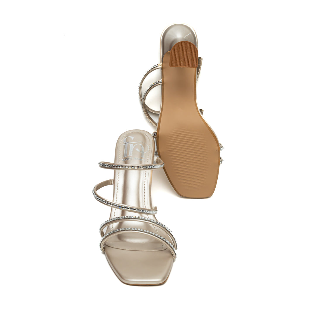 Embellished Strappy Heels - Gold