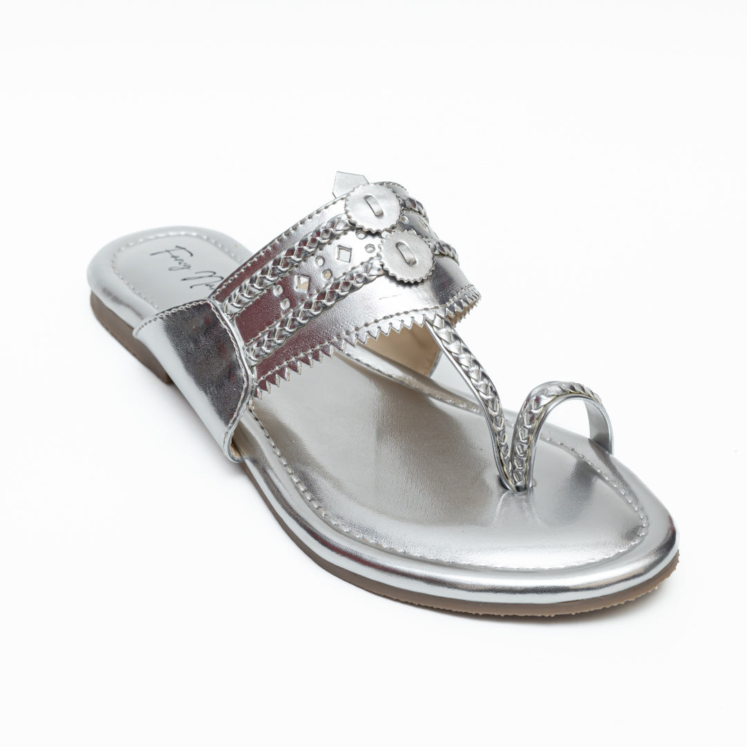 Traditional Kolhapuri Flats - Silver