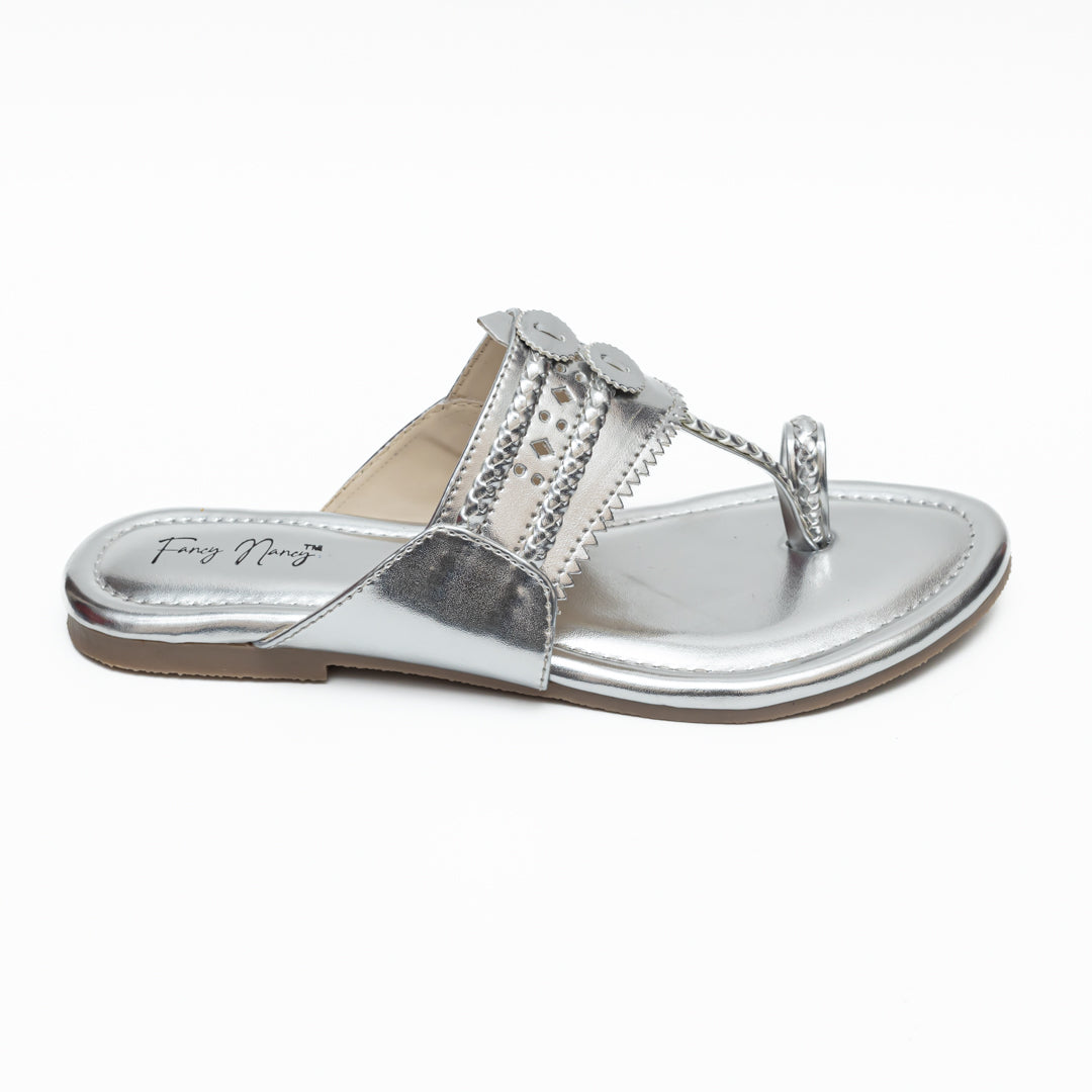 Traditional Kolhapuri Flats - Silver