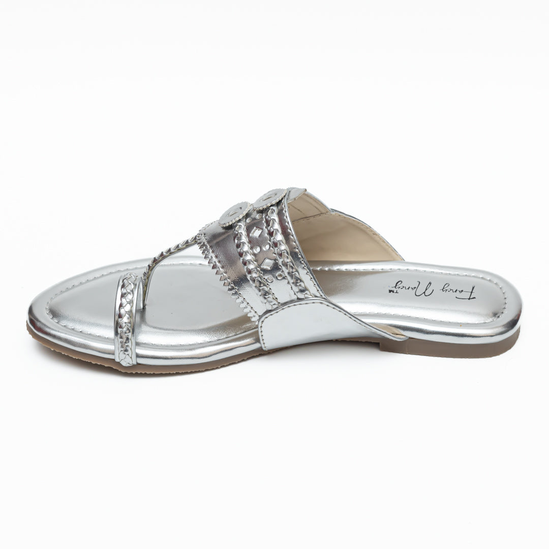 Traditional Kolhapuri Flats - Silver