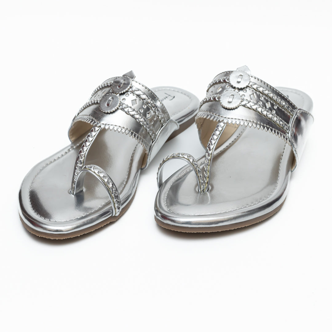Traditional Kolhapuri Flats - Silver