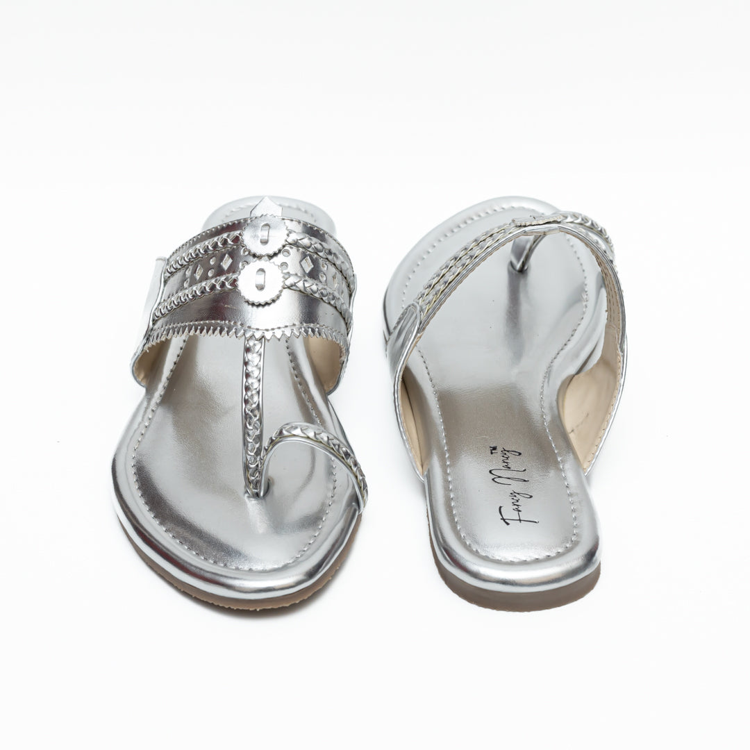Traditional Kolhapuri Flats - Silver