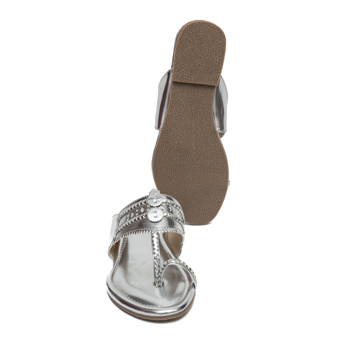 Traditional Kolhapuri Flats - Silver