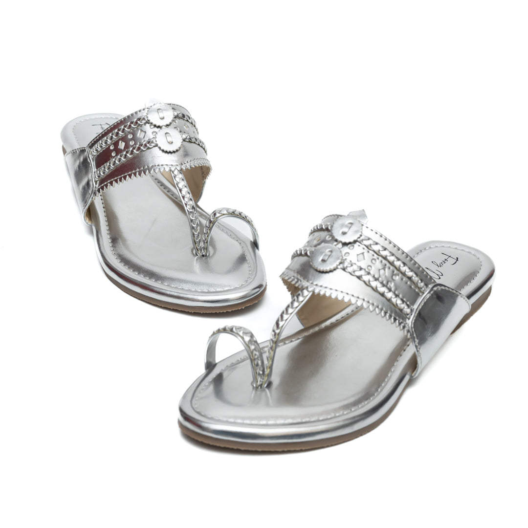 Traditional Kolhapuri Flats - Silver