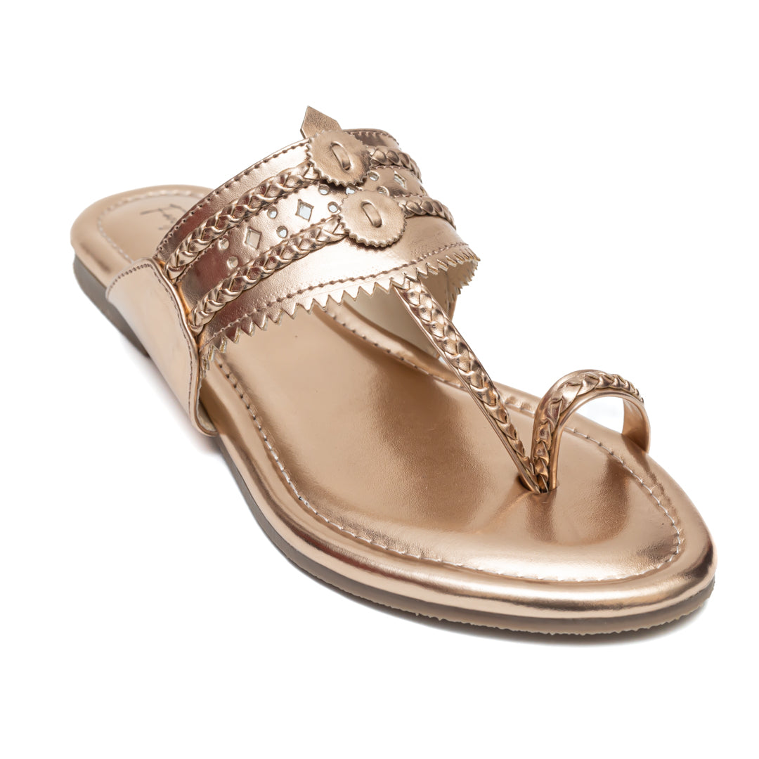 Traditional Kolhapuri Flats - Rose Gold
