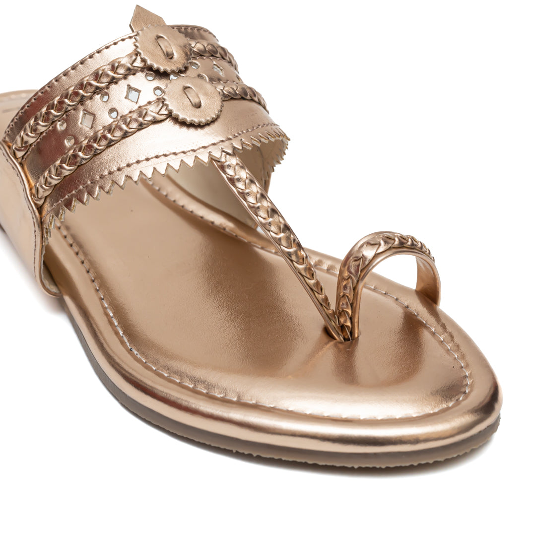 Traditional Kolhapuri Flats - Rose Gold