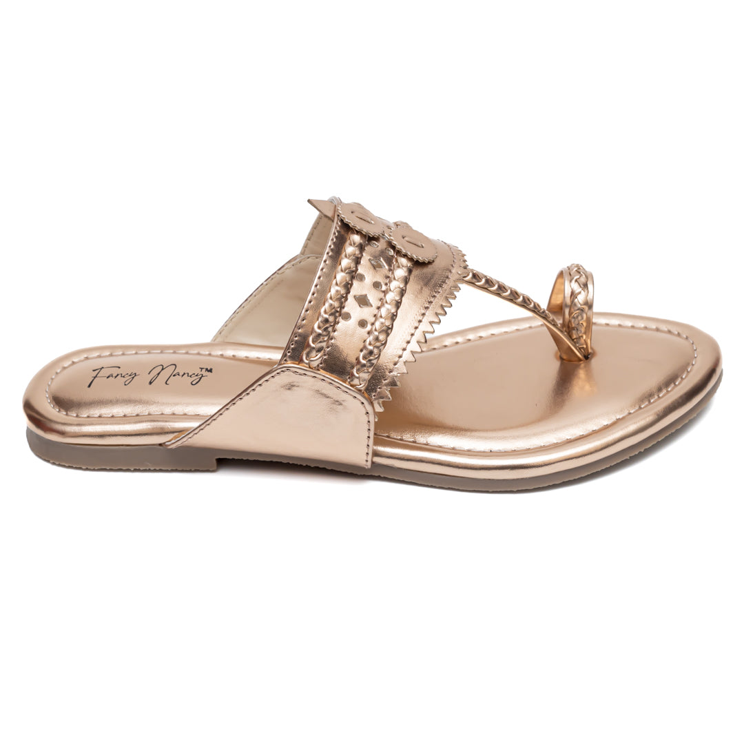 Traditional Kolhapuri Flats - Rose Gold