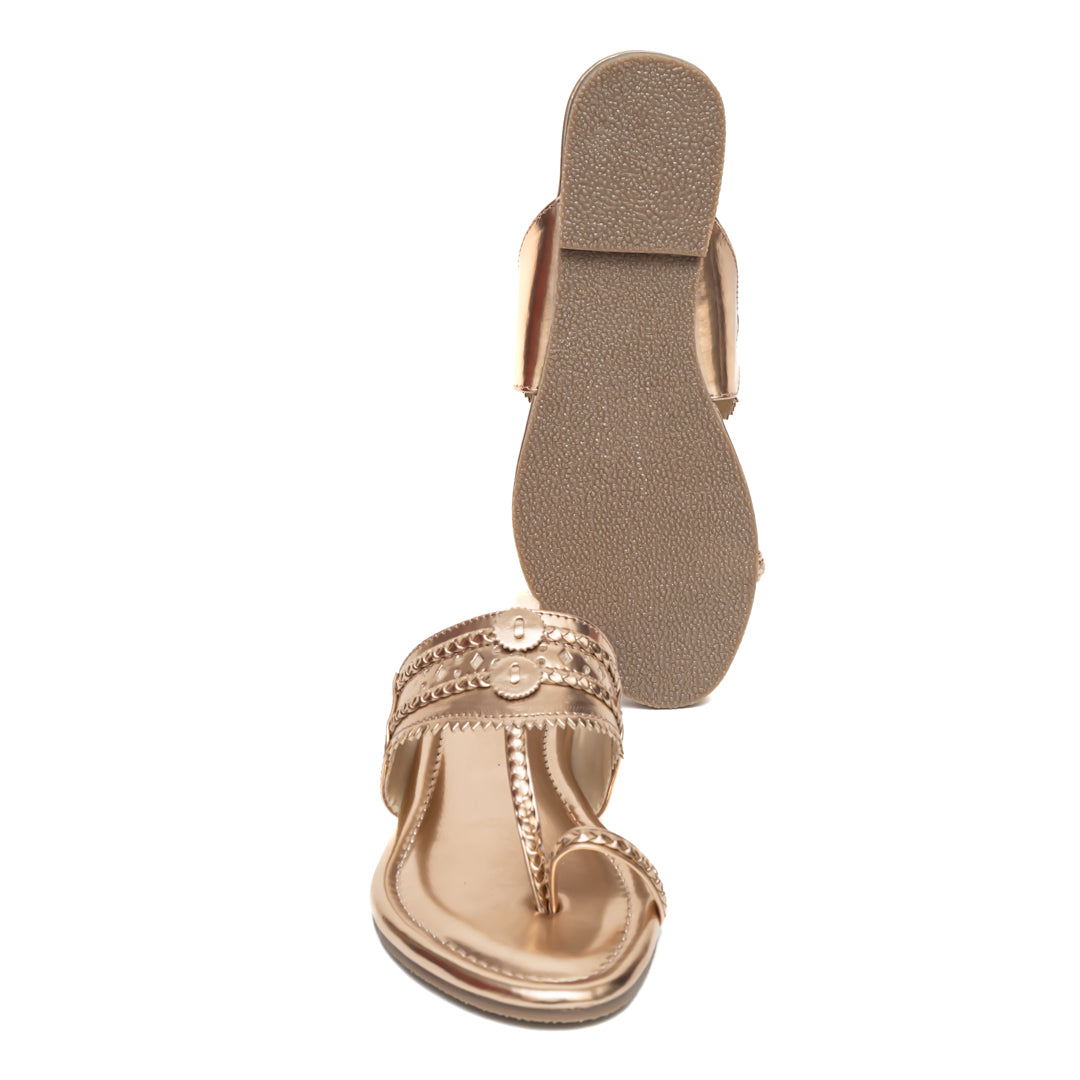 Traditional Kolhapuri Flats - Rose Gold