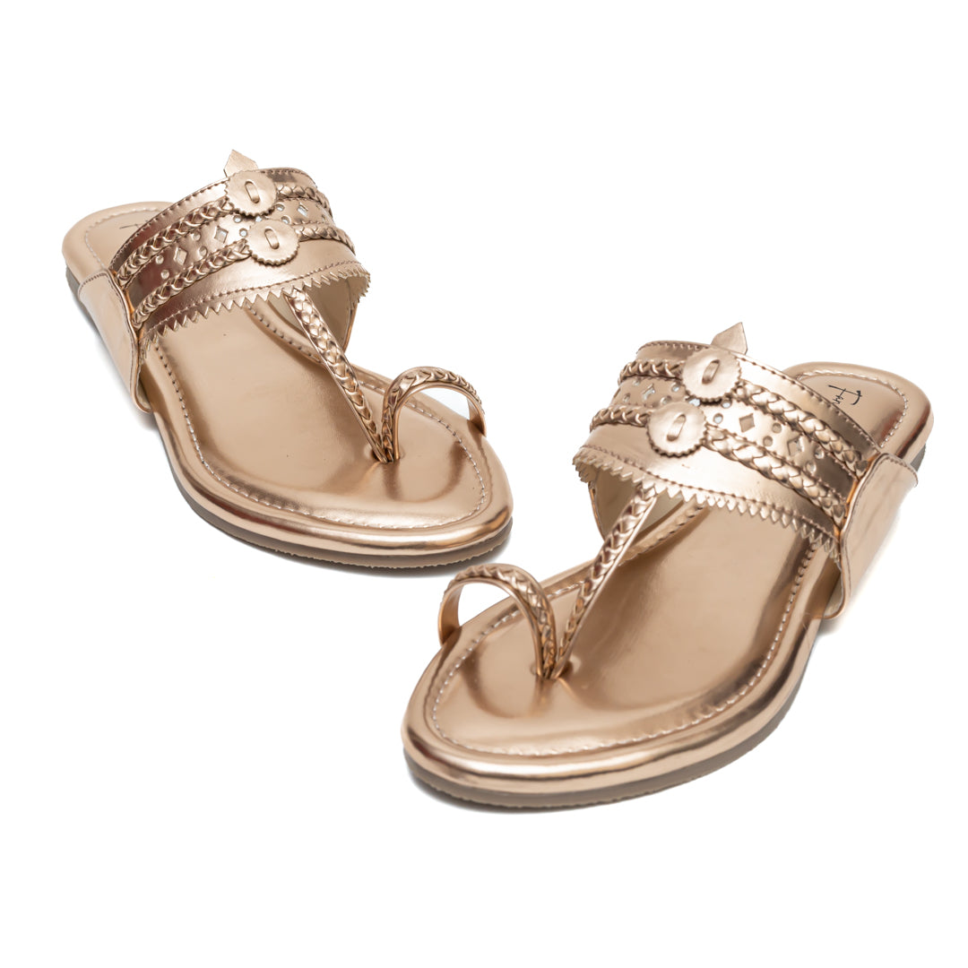 Traditional Kolhapuri Flats - Rose Gold