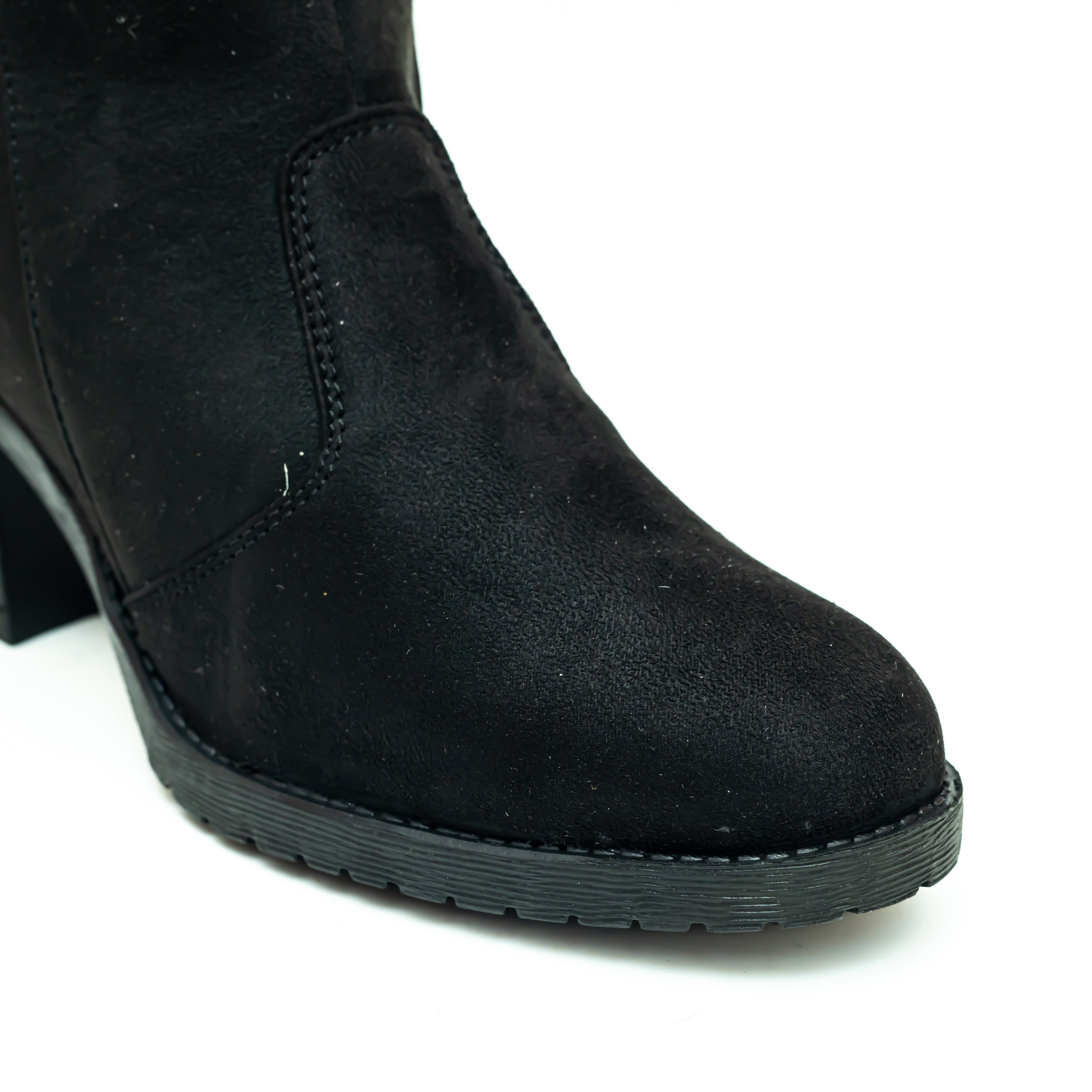 Block Heel Calf Length Boots - Black
